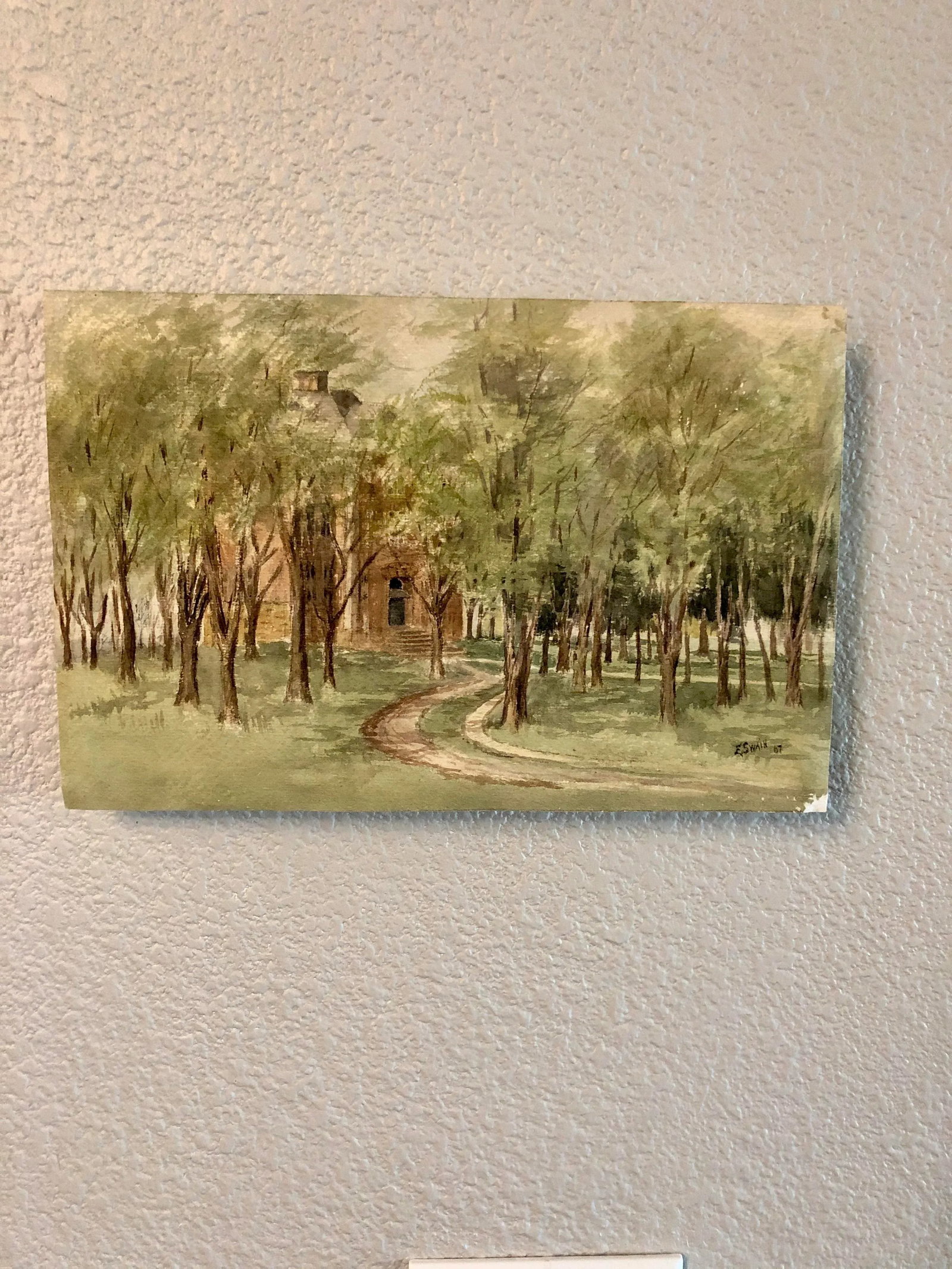 Watercolor 1906 'Country Lane' Art by Realist E.Swain - 10