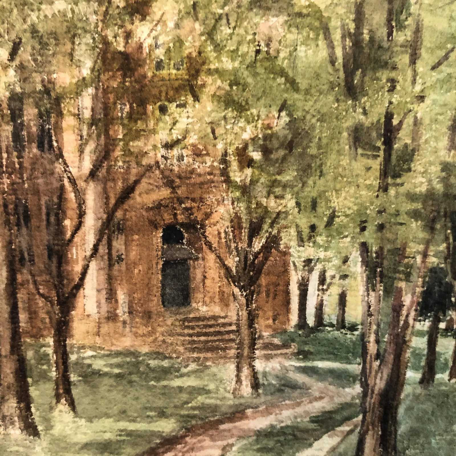 Watercolor 1906 'Country Lane' Art by Realist E.Swain - 3