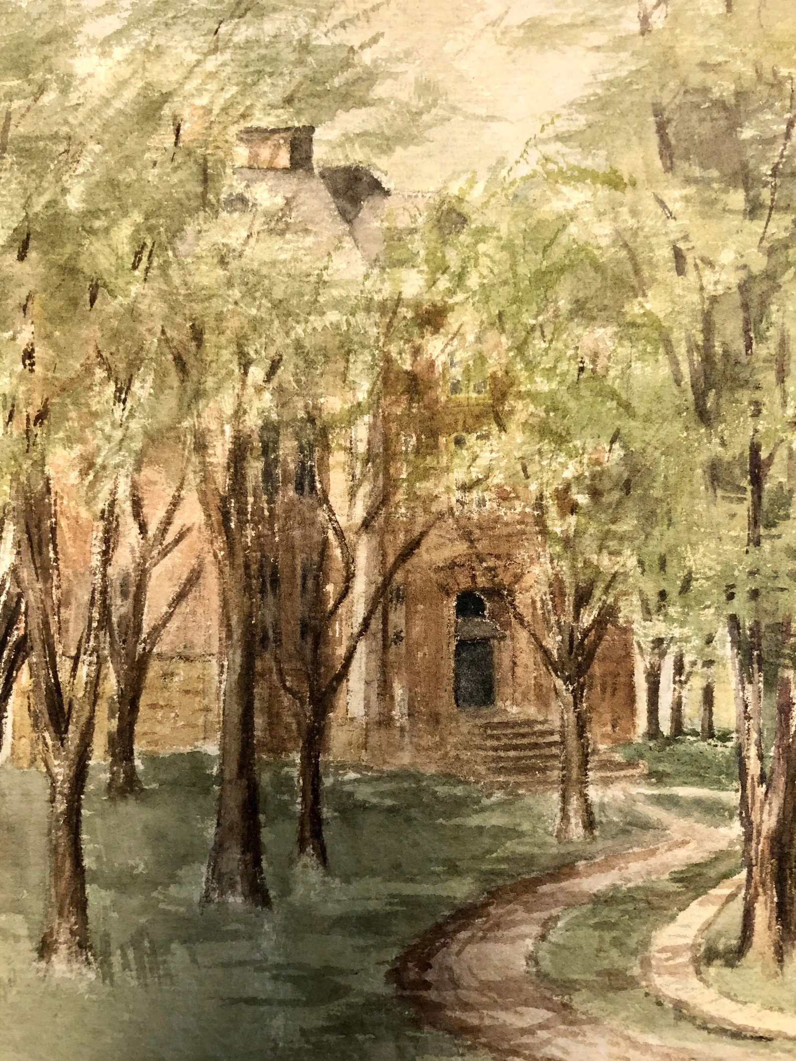 Watercolor 1906 'Country Lane' Art by Realist E.Swain - 6