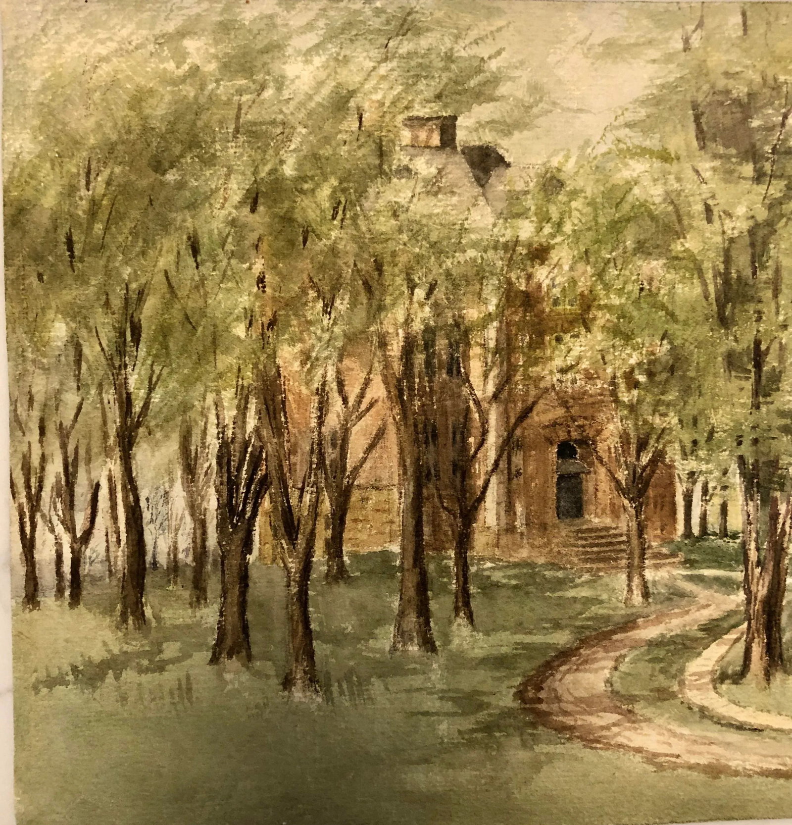 Watercolor 1906 'Country Lane' Art by Realist E.Swain - 7