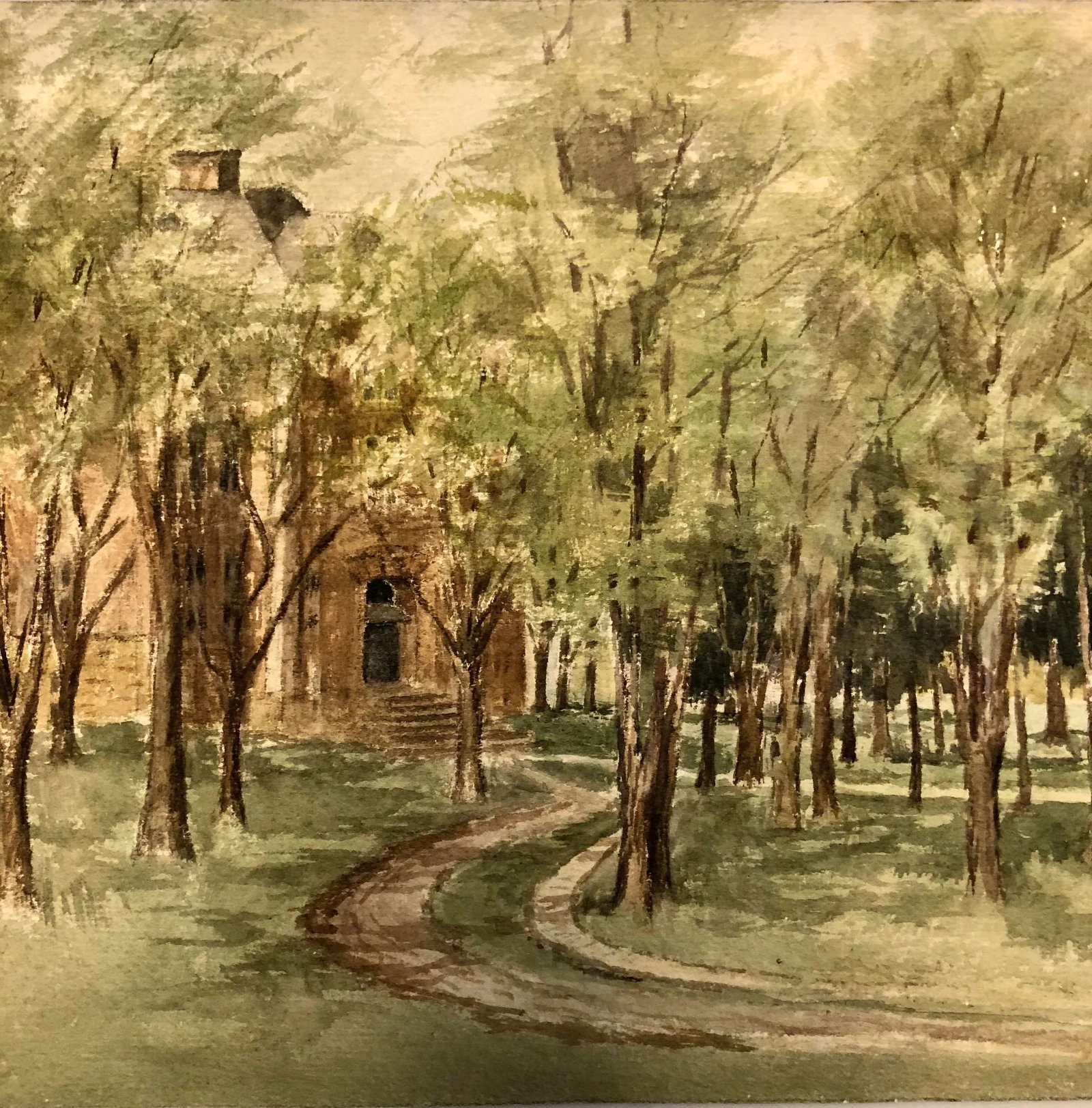 Watercolor 1906 'Country Lane' Art by Realist E.Swain - 8