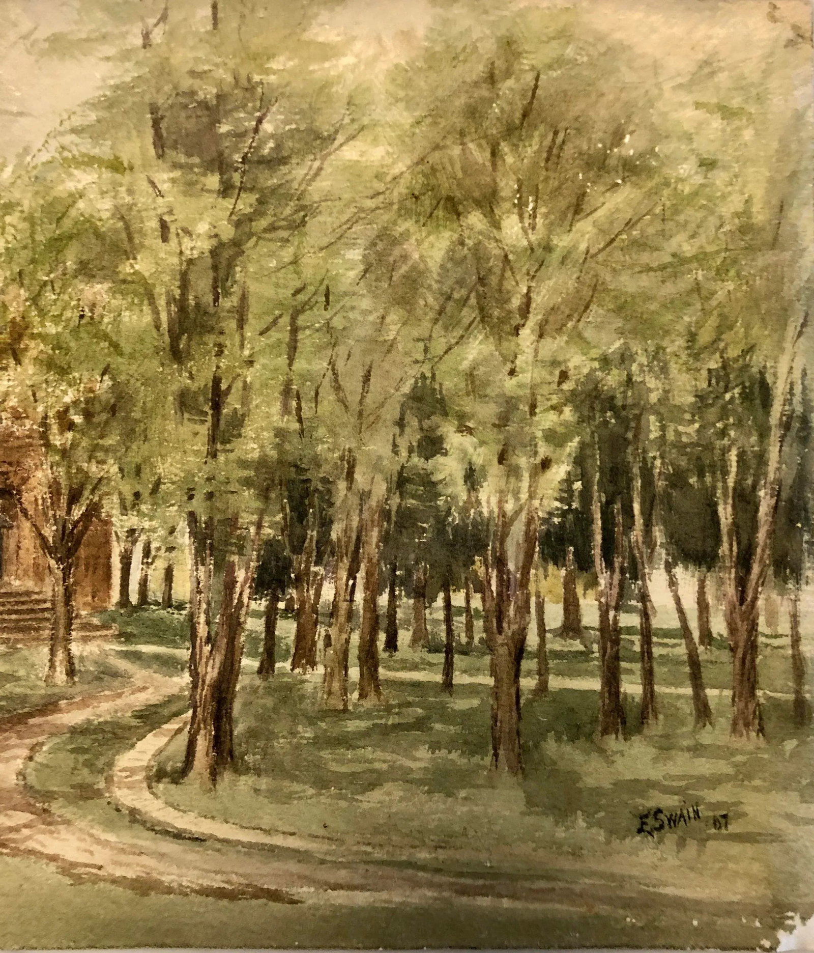Watercolor 1906 'Country Lane' Art by Realist E.Swain - 9