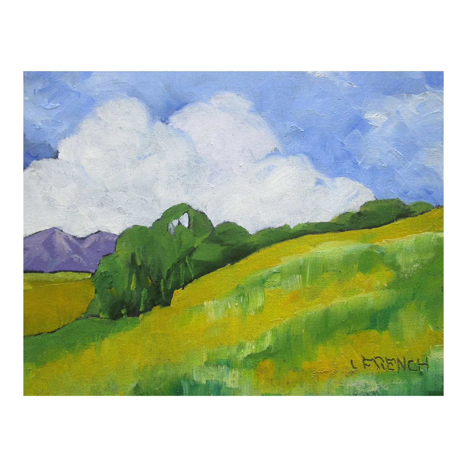 Wild Yellow Mustard Lynne French California Landscape 8x10 Oil: Wild Yellow Mustard Art Lynne French California landscape oil painting. The signed original painting measures 8x10 on prepared, archival acid free canvas board and is not framed. Lynne French is a