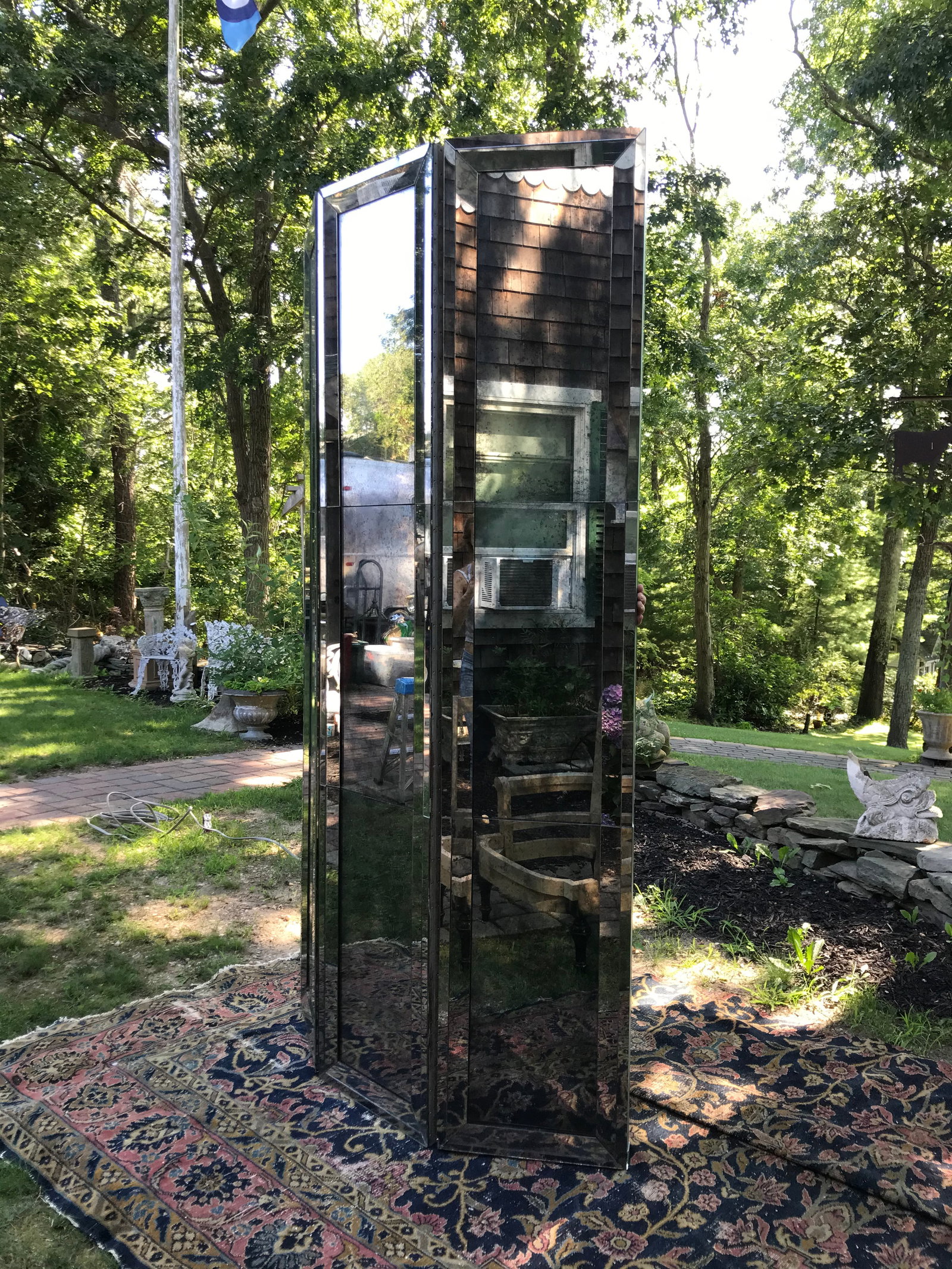Mid-Century Modern Three Paneled Mirrored Screen - 2