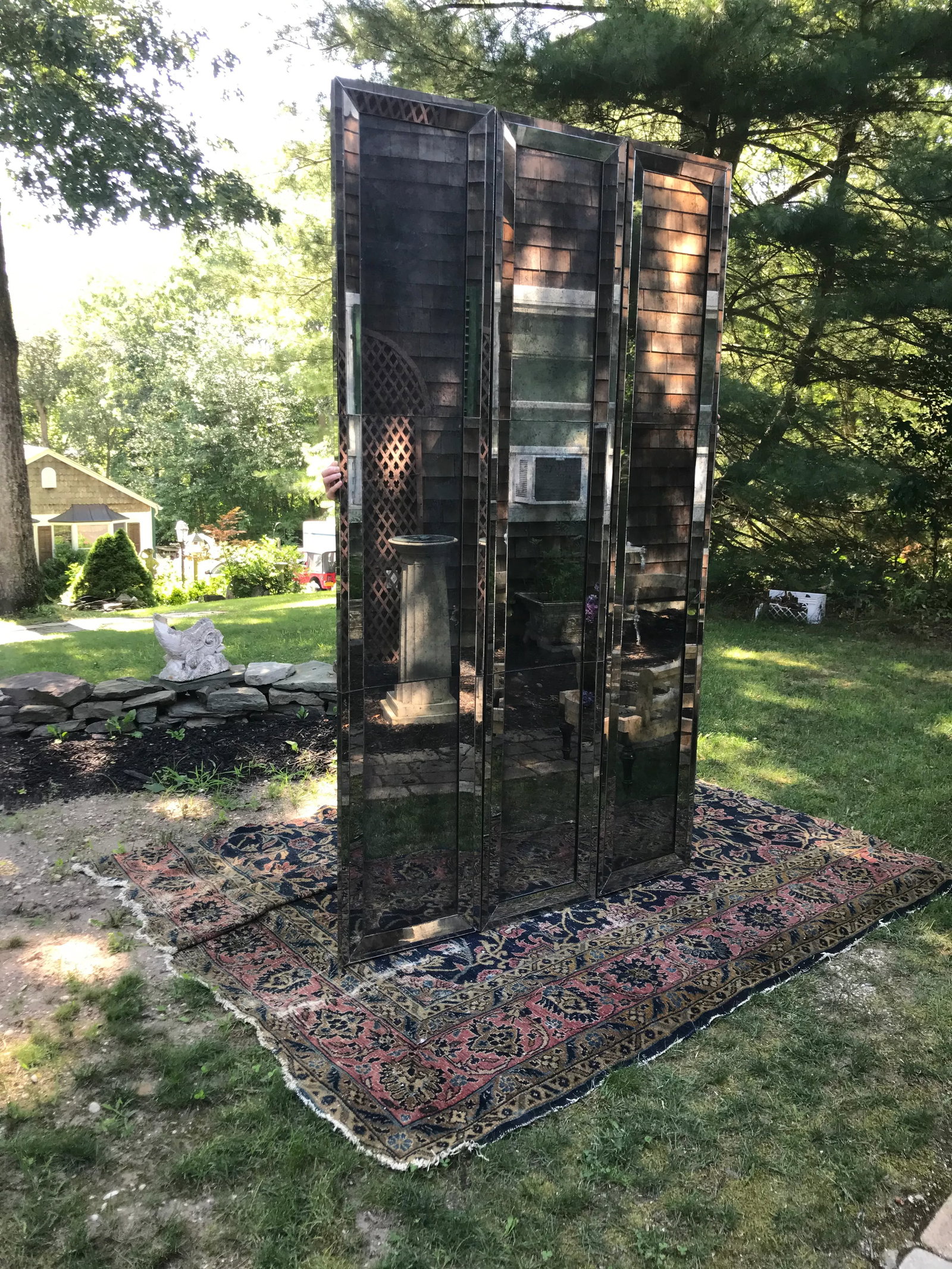 Mid-Century Modern Three Paneled Mirrored Screen - 3