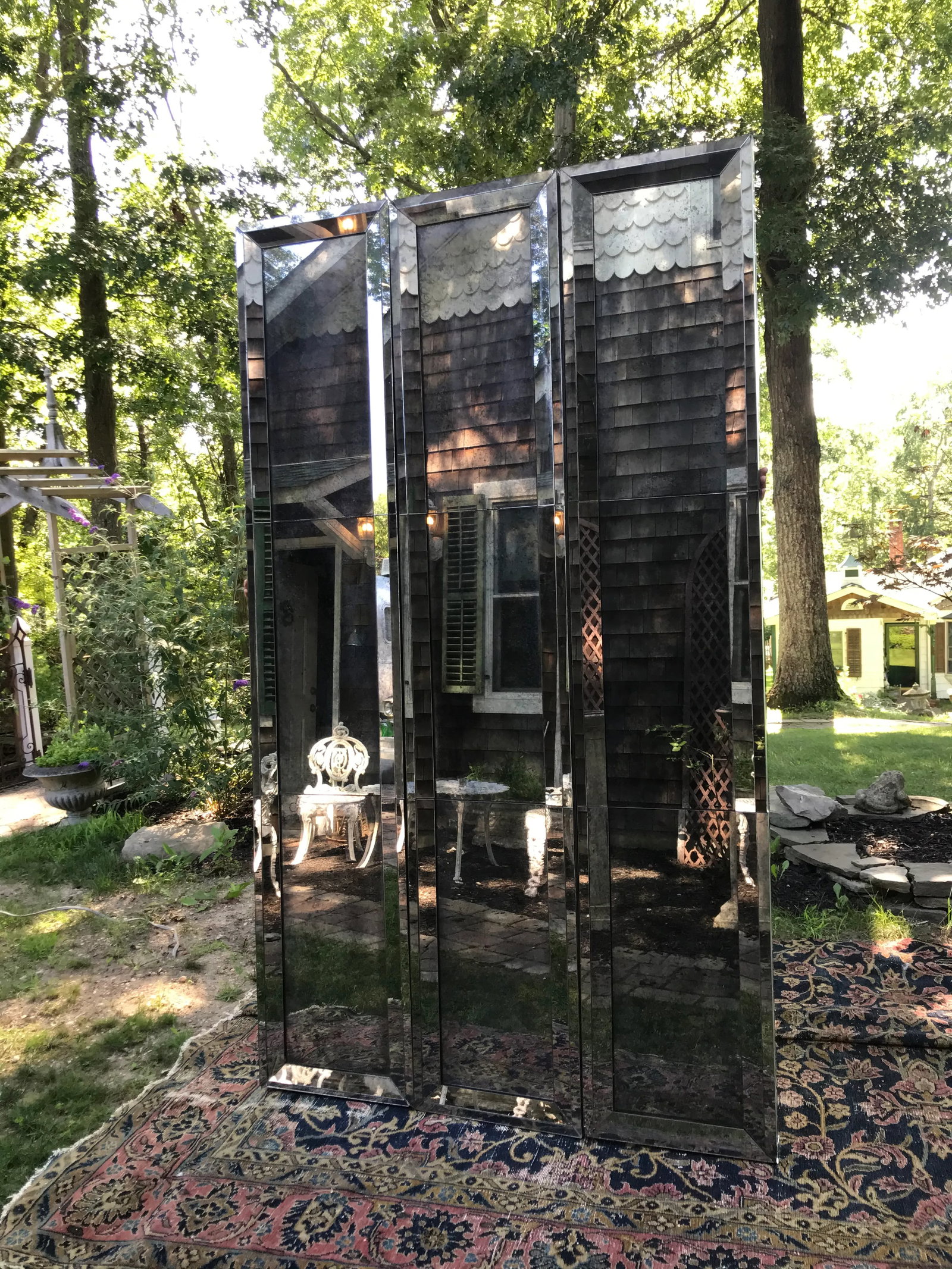 Mid-Century Modern Three Paneled Mirrored Screen - 4