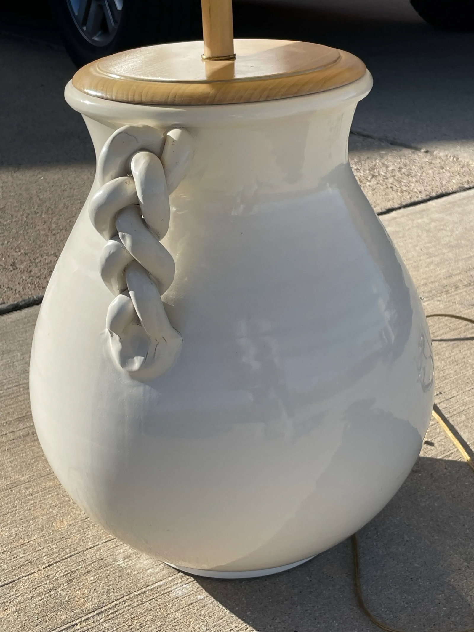 Huge Italian Ceramic Braided Handle Table Lamp - 2