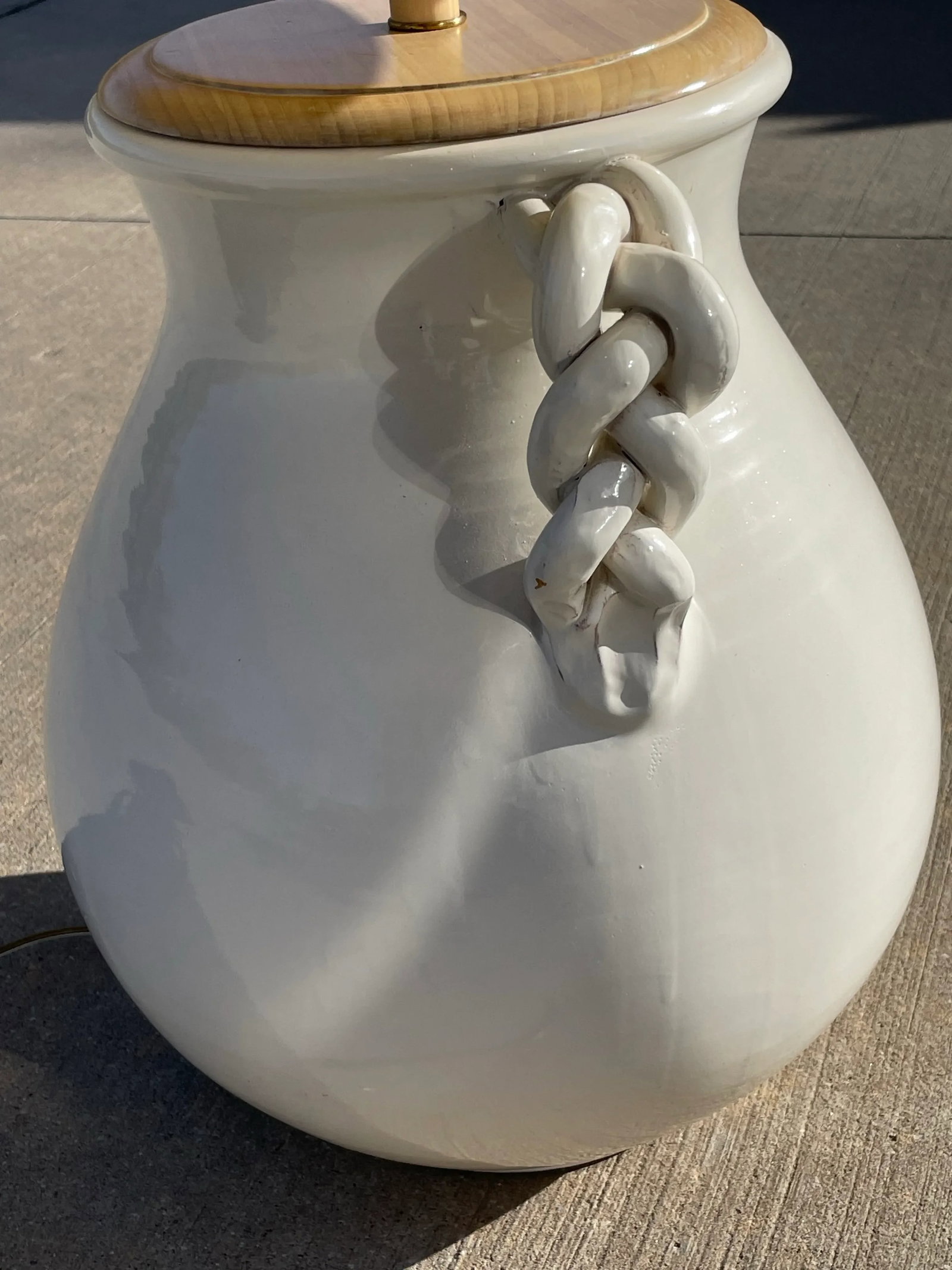 Huge Italian Ceramic Braided Handle Table Lamp - 4
