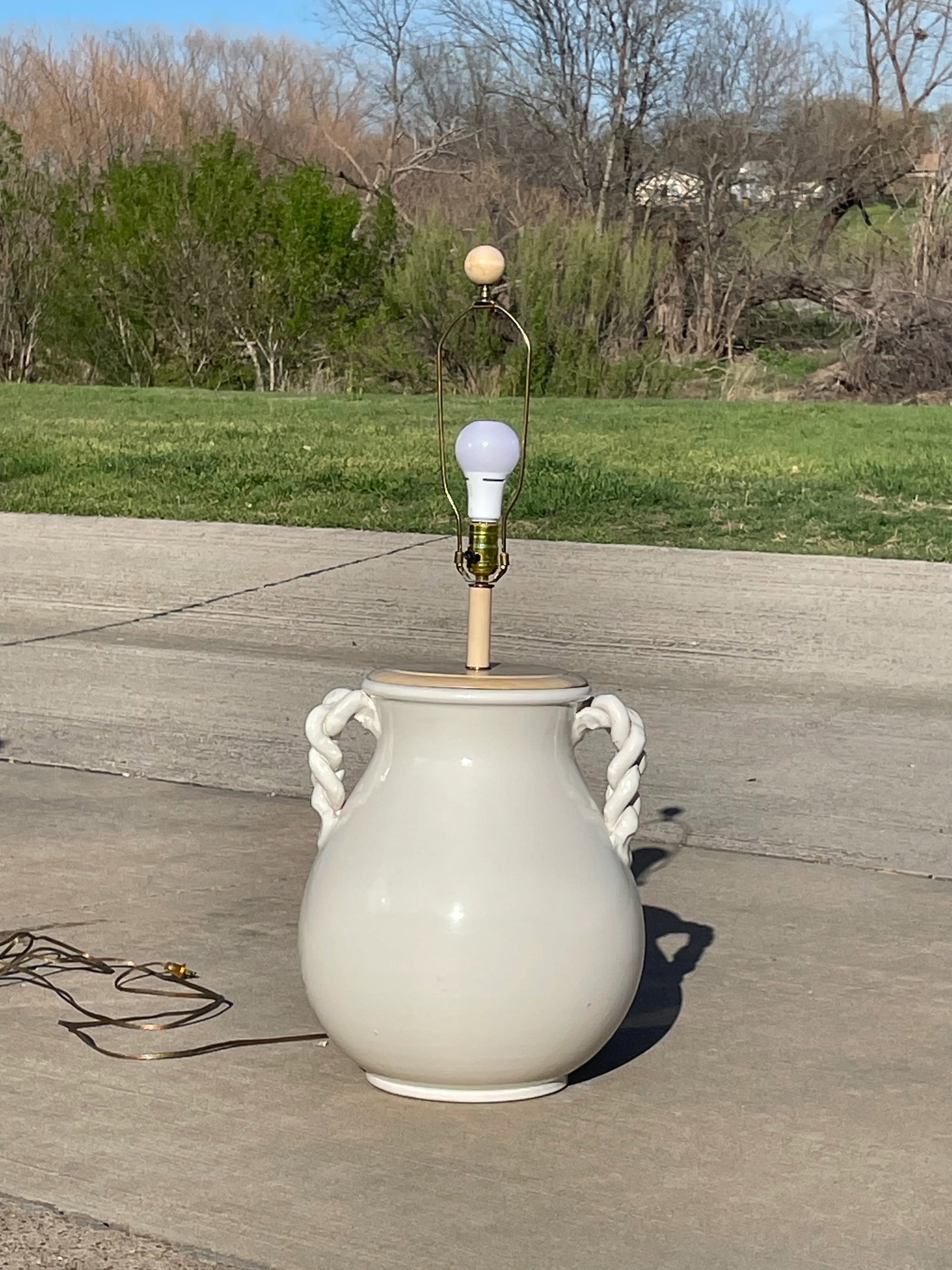 Huge Italian Ceramic Braided Handle Table Lamp - 7