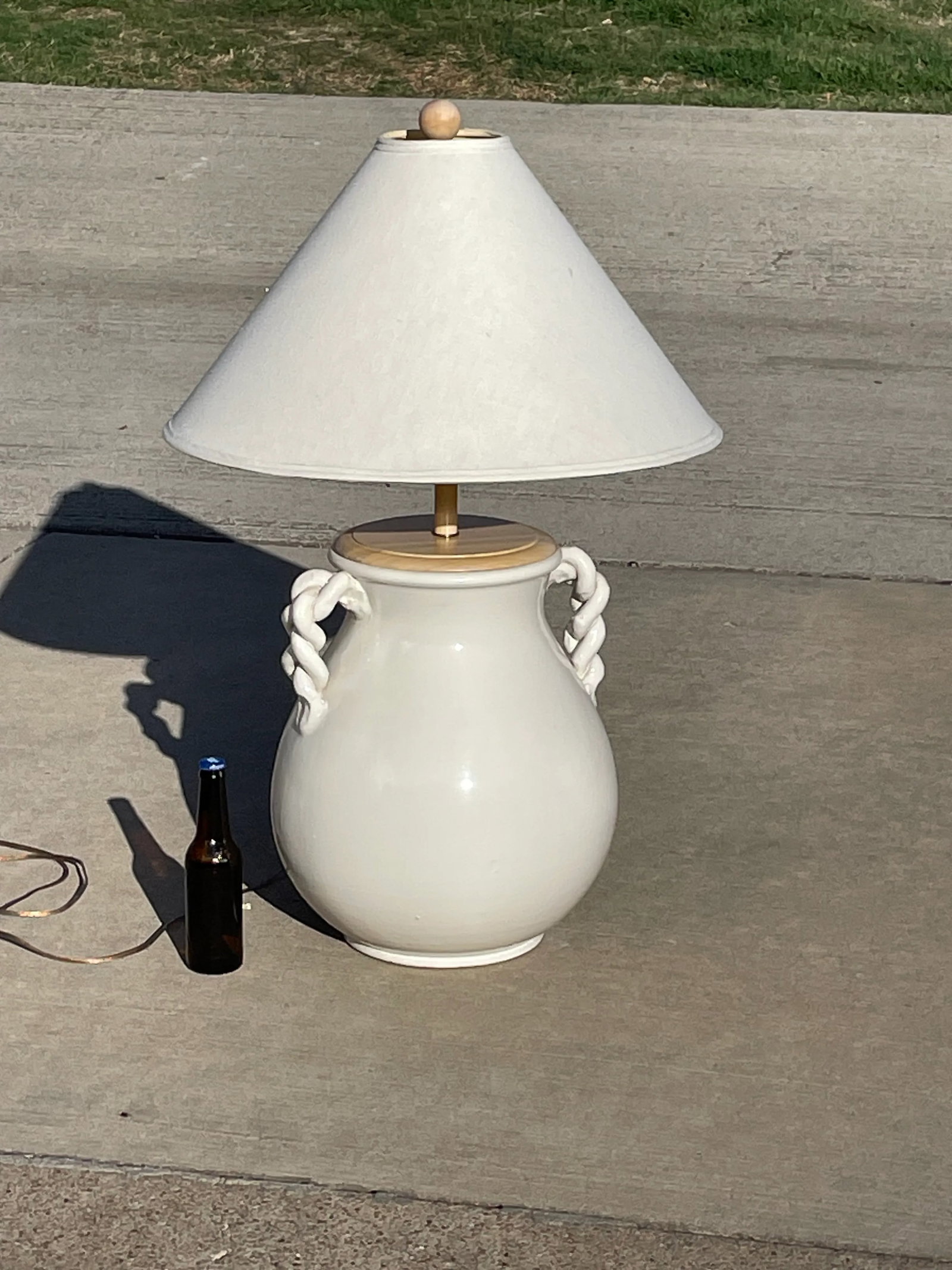 Huge Italian Ceramic Braided Handle Table Lamp - 8