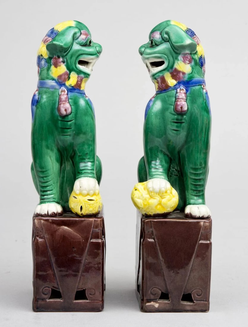 Chinese Multicolored Foo Dogs - a Pair - 2