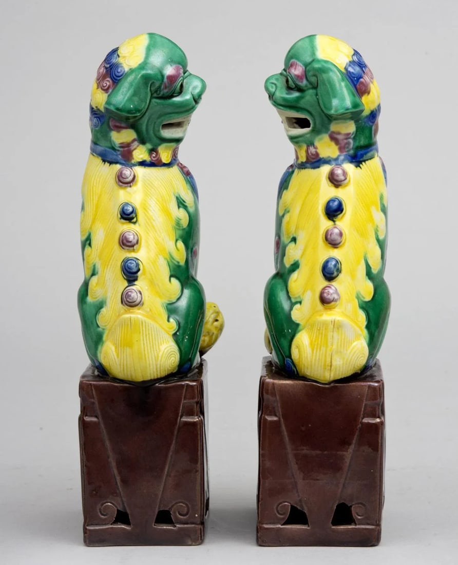Chinese Multicolored Foo Dogs - a Pair - 3