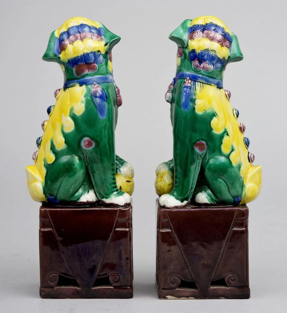 Chinese Multicolored Foo Dogs - a Pair - 4