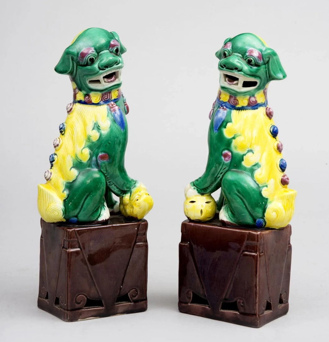 Chinese Multicolored Foo Dogs - a Pair - 5
