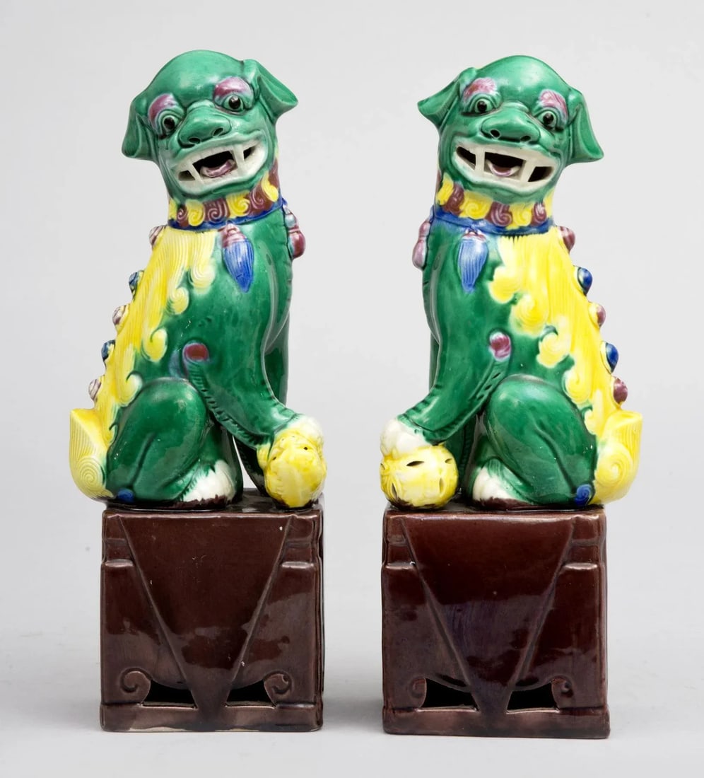 Chinese Multicolored Foo Dogs - a Pair - 7