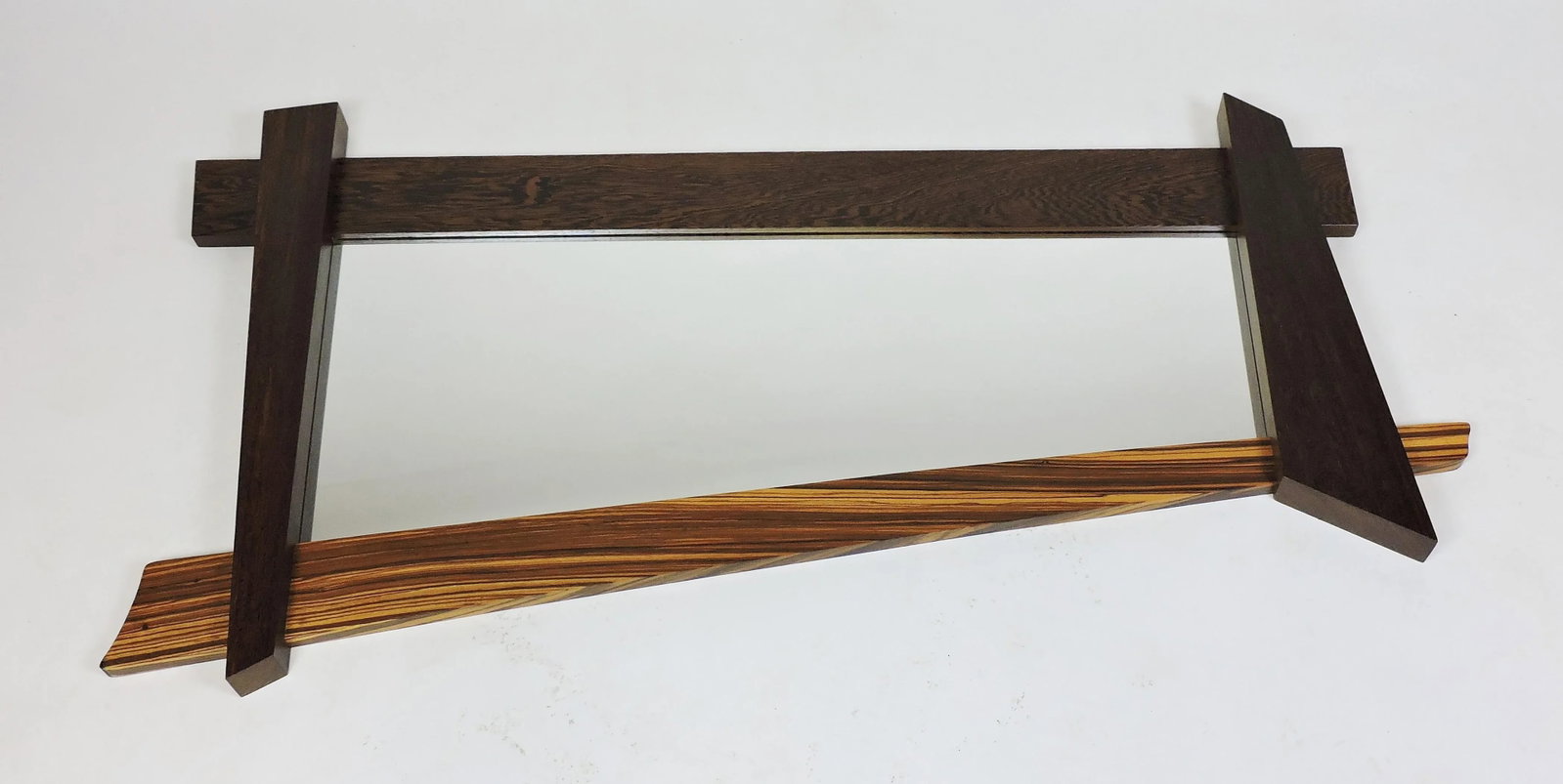 Modern Memphis Style Zebra Wood Asymmetrical Wall Mirror - 9