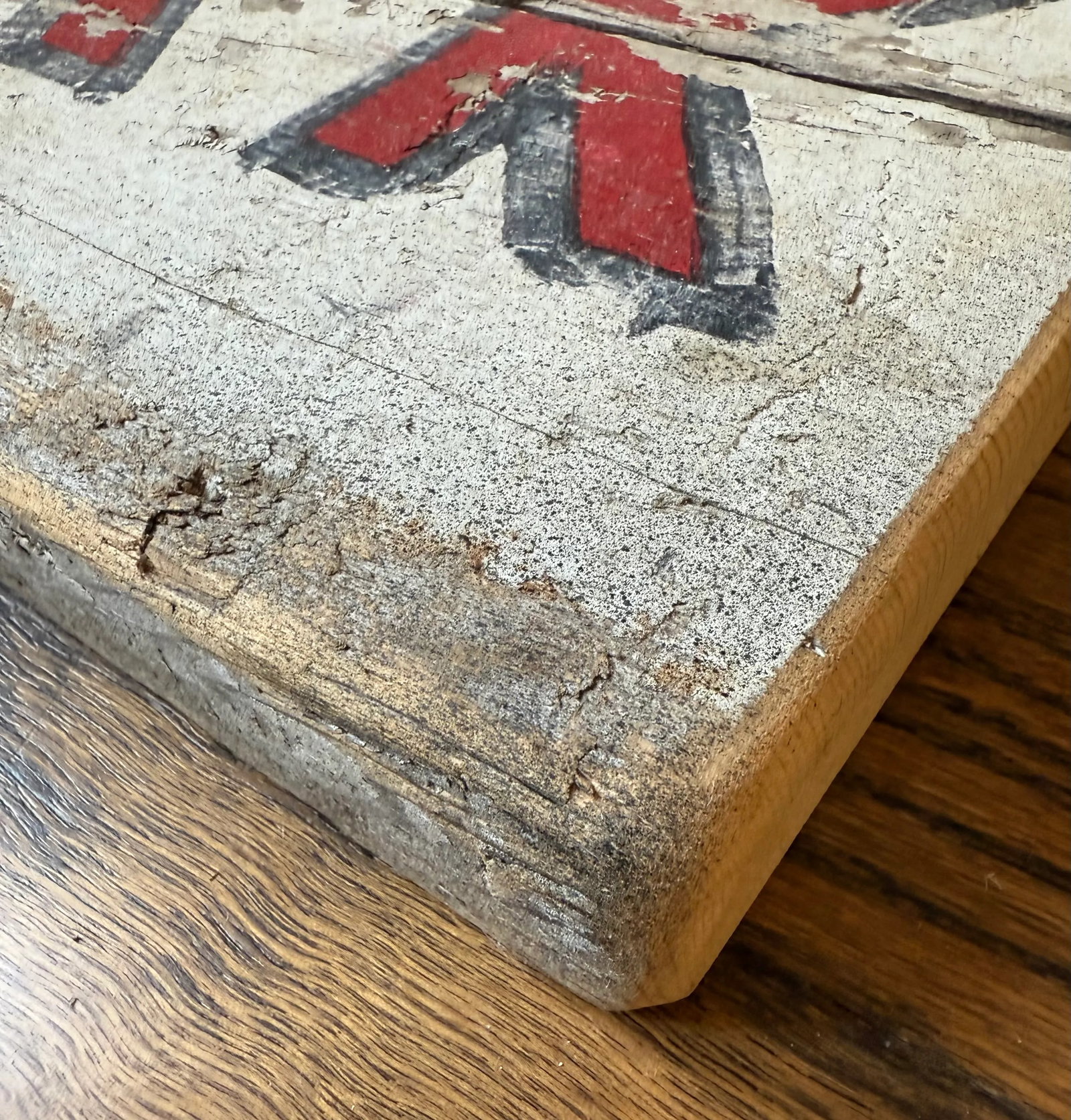Antique Vintage Work Wood Handmade Sign Red Blue - 2
