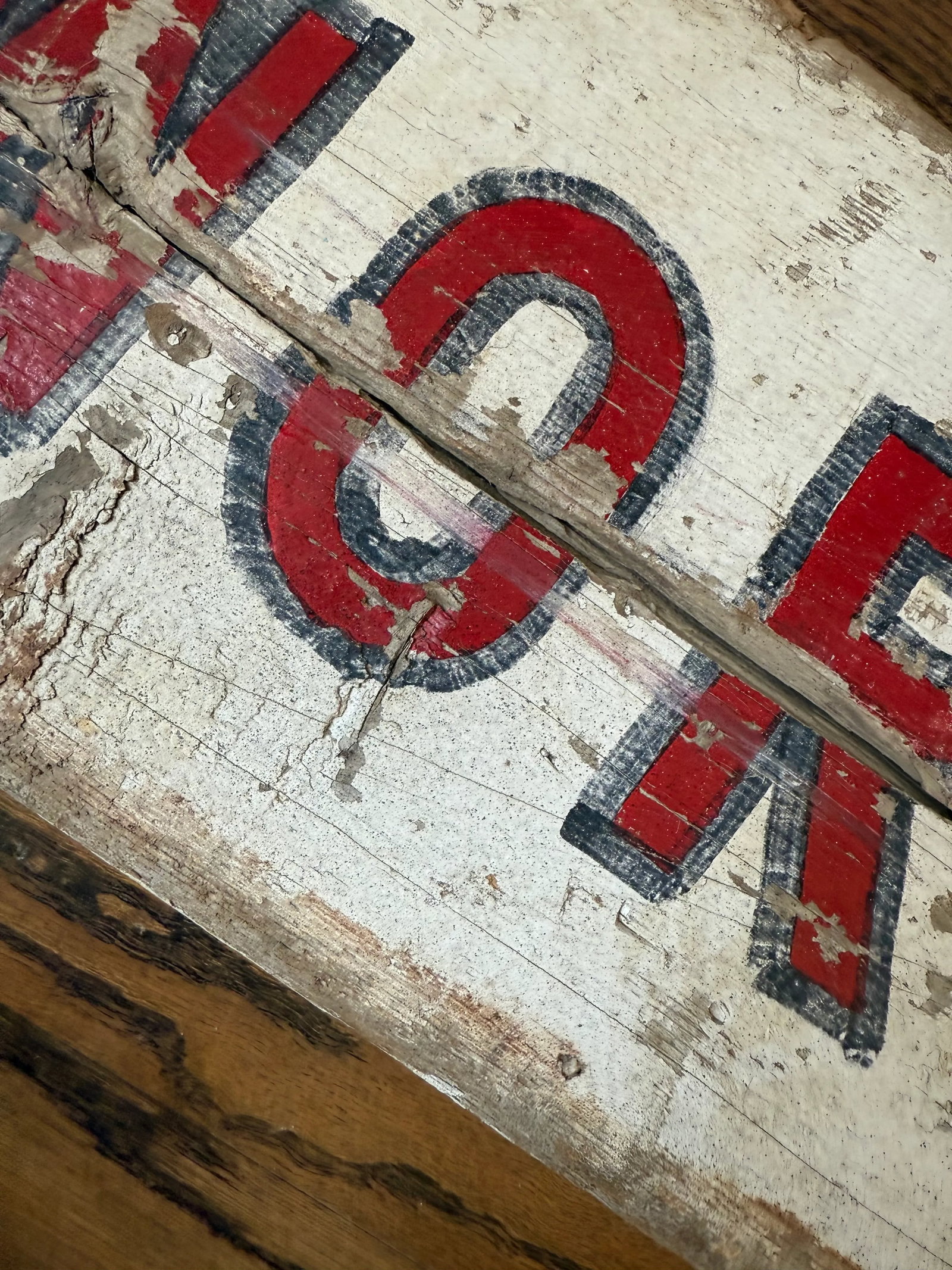 Antique Vintage Work Wood Handmade Sign Red Blue - 3