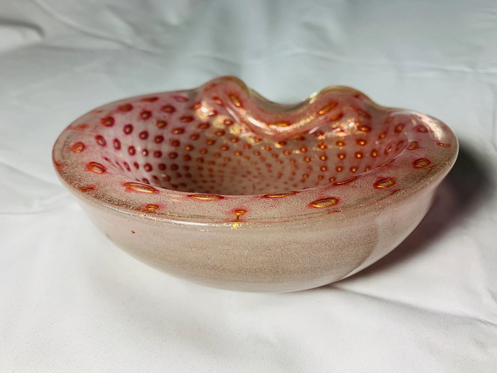 1950s Murano Bullicante Gold Fleck Art Glass Dish by Barbini for Seguso - 11