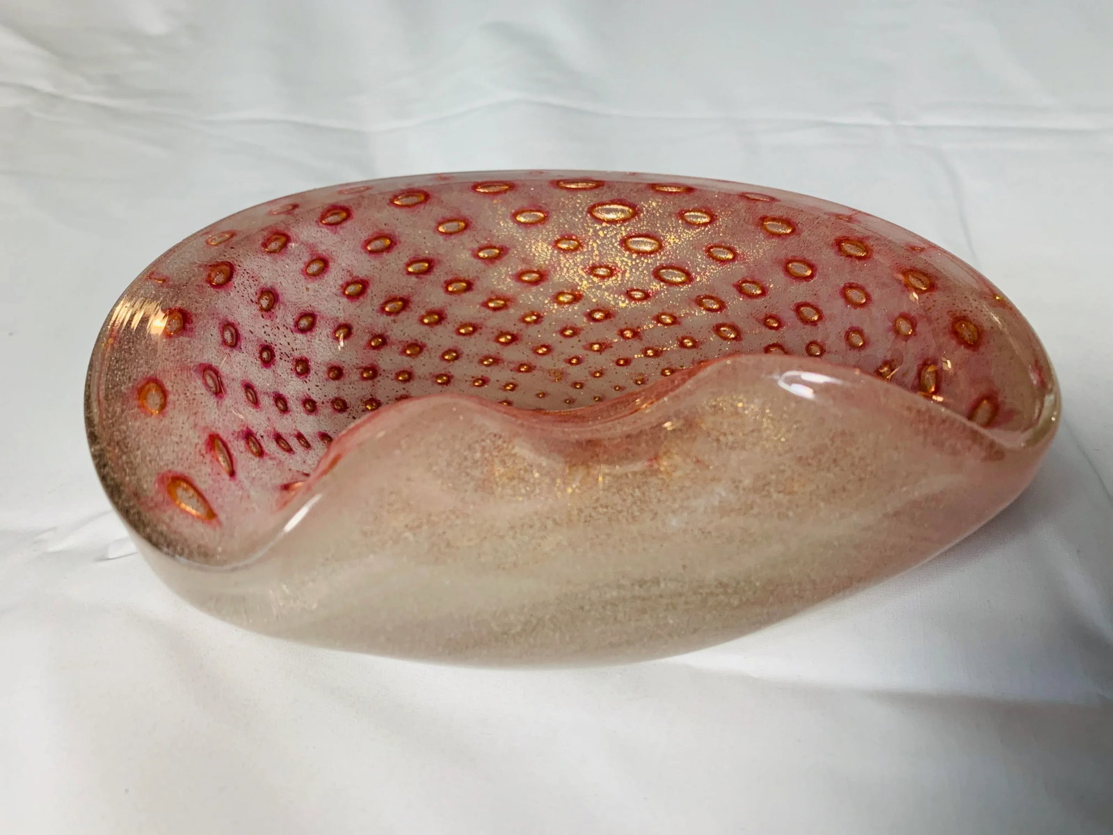 1950s Murano Bullicante Gold Fleck Art Glass Dish by Barbini for Seguso - 8