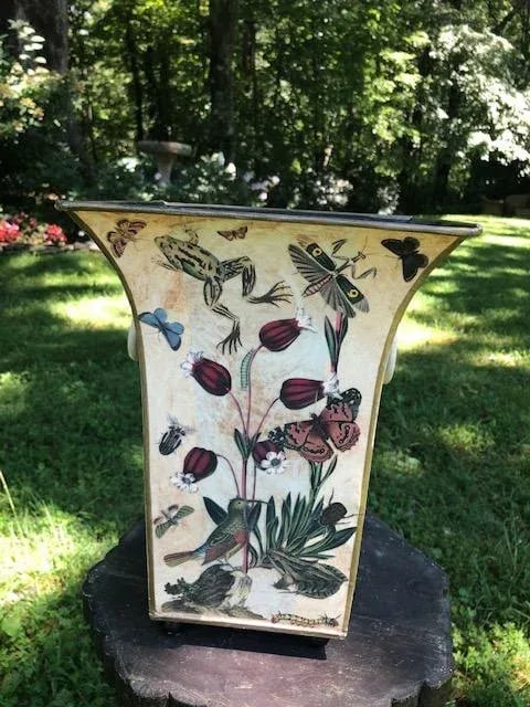 Flora and Fauna Decoupage Toleware Planter - 11