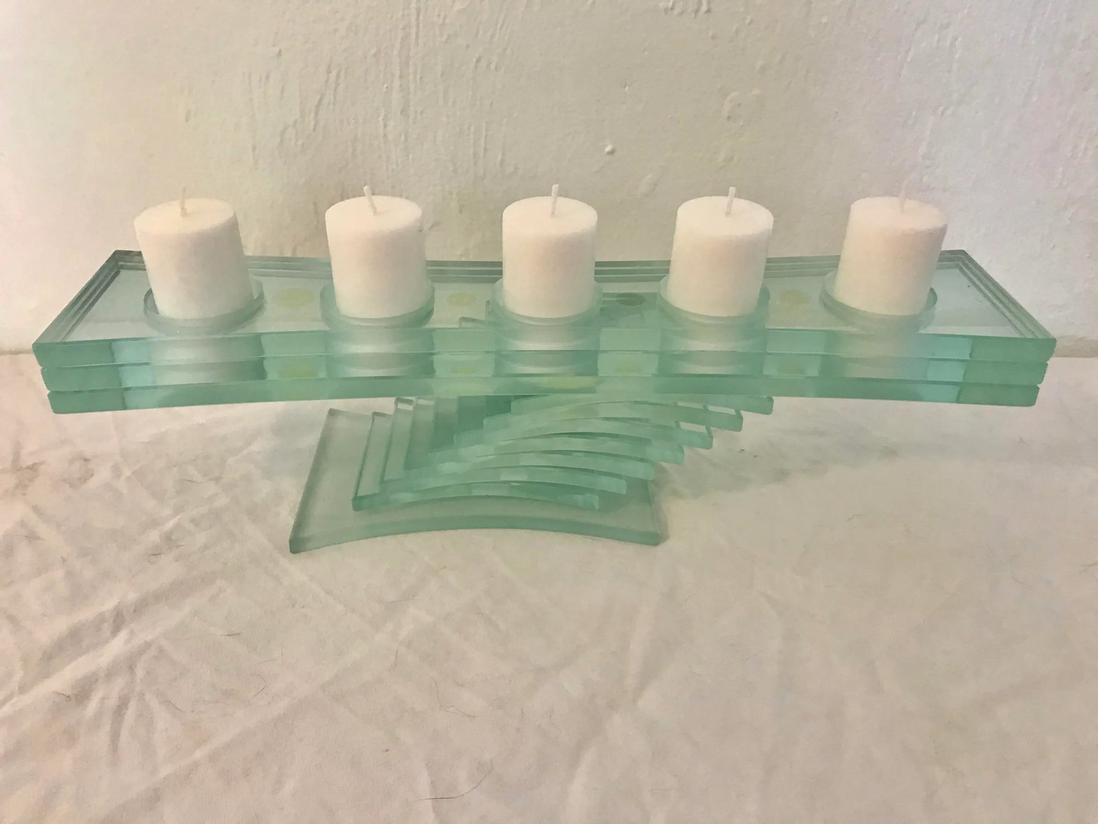 Mid Century Modern or Contemporary Stacked Glass Five Candle Candelabra - 2