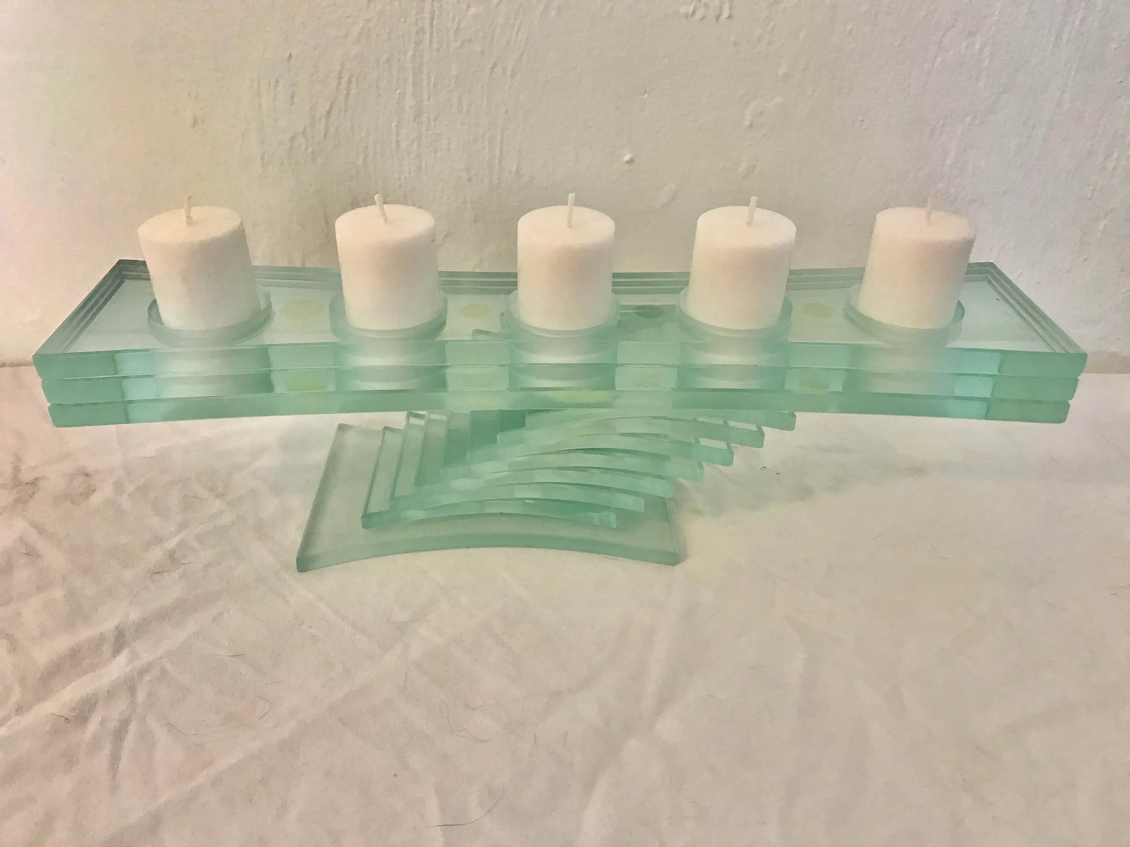 Mid Century Modern or Contemporary Stacked Glass Five Candle Candelabra - 5