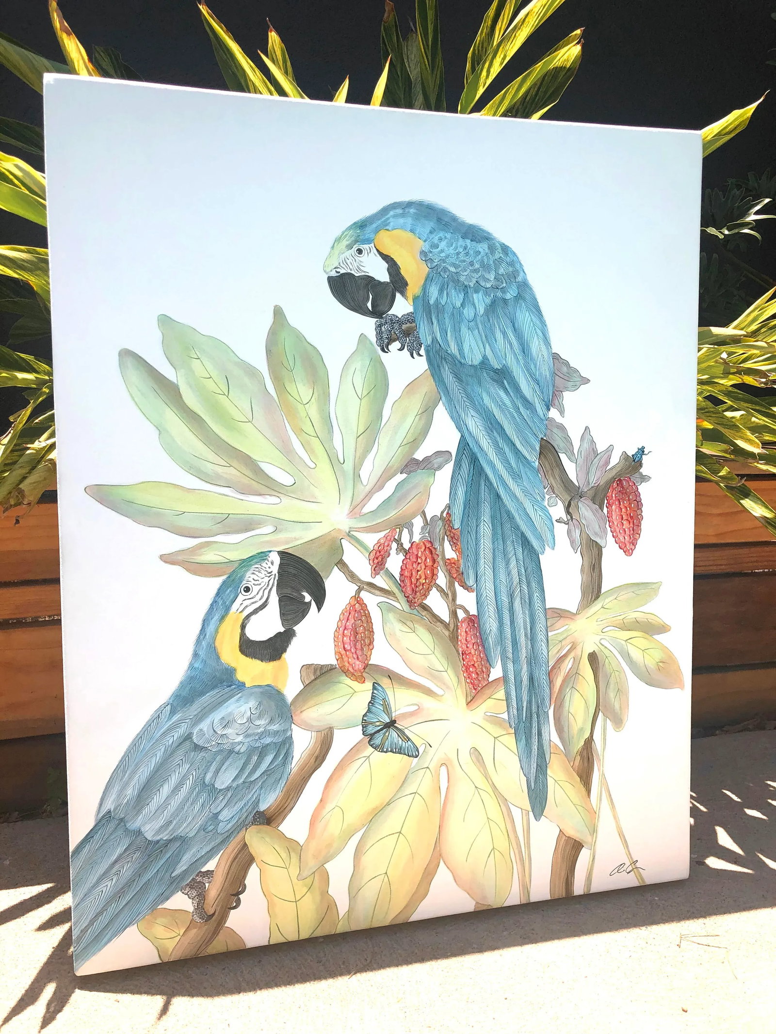 "Forever and a Day" Parrot Bird Macaw Painting in the Chinoiserie Style by Allison Cosmos - 3