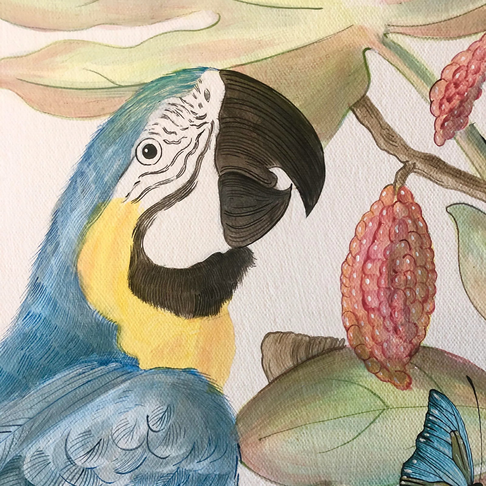 "Forever and a Day" Parrot Bird Macaw Painting in the Chinoiserie Style by Allison Cosmos - 5