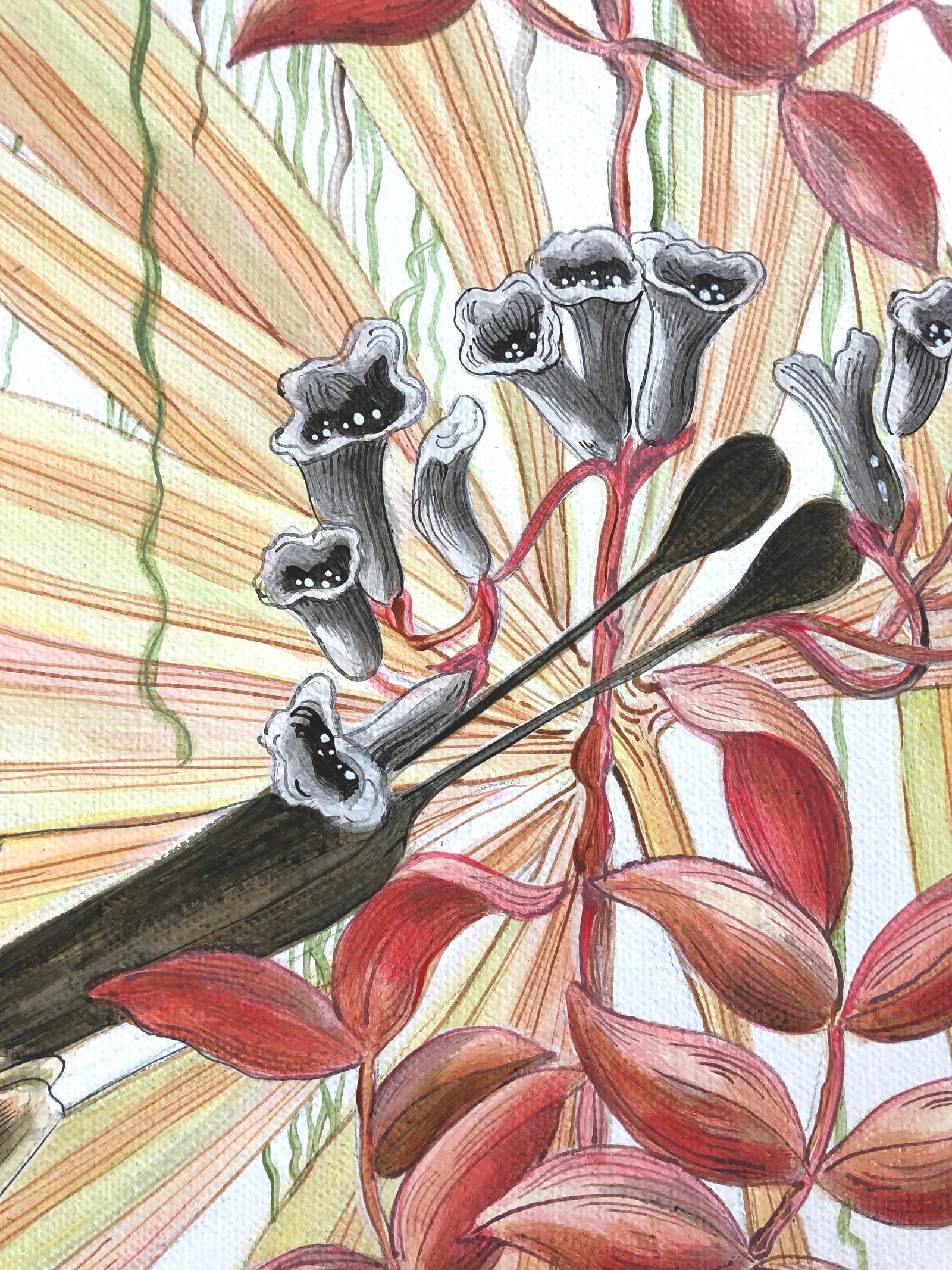 "Strictly for the Birds" Tropical Chinoiserie Painting by Allison Cosmos - 5