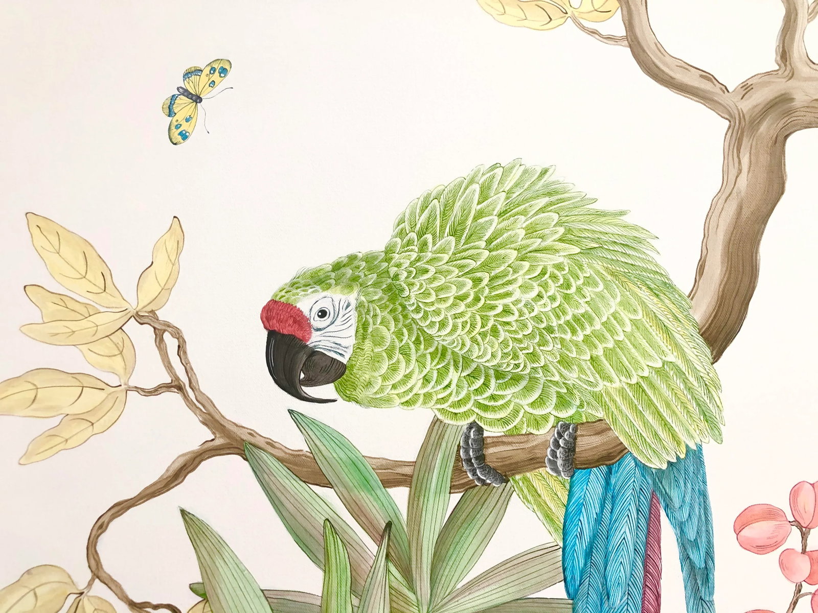 "Welcome to the Jungle" Tropical Parrot Bird Painting in the Chinoiserie Style by Allison Cosmos - 3