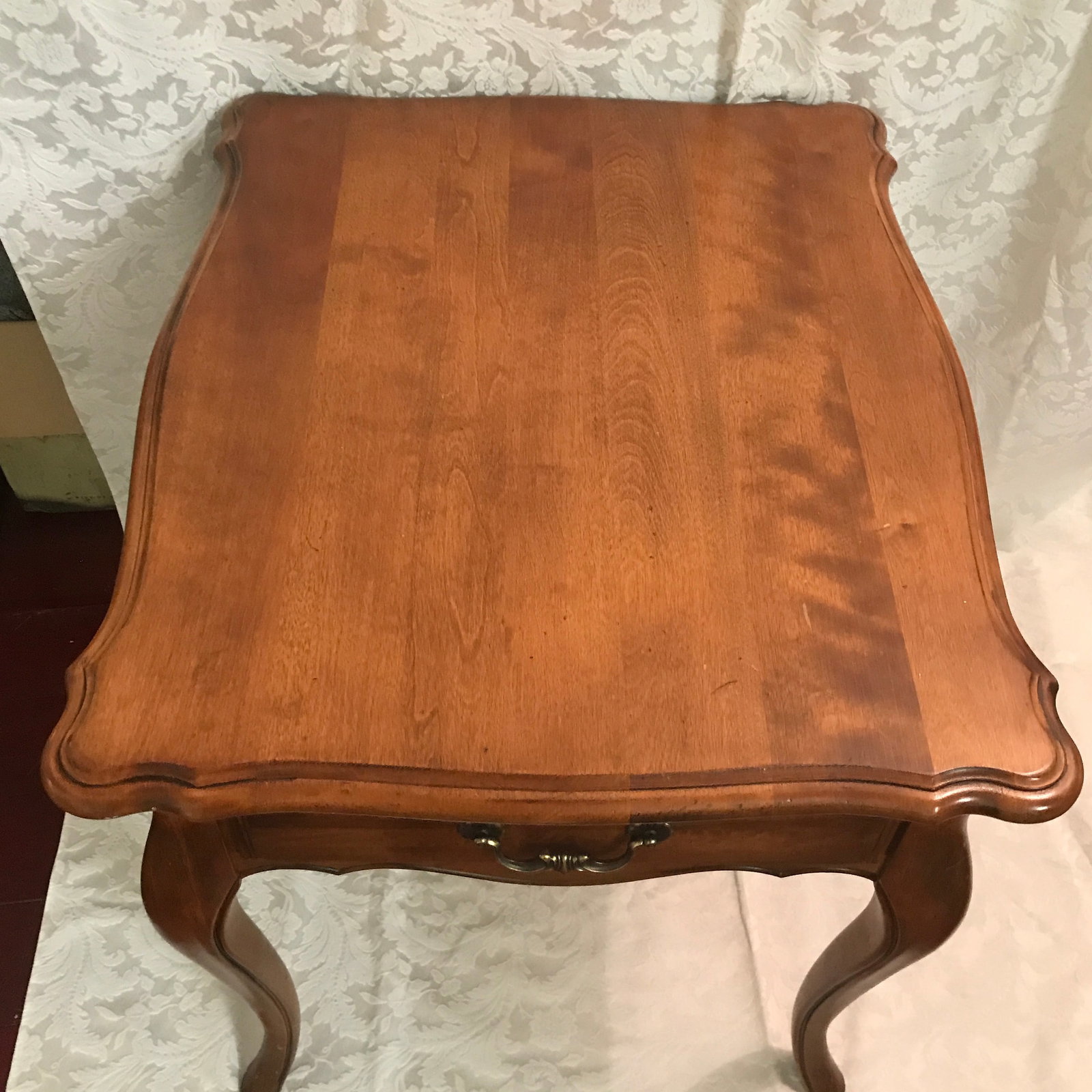 Vintage French Country Ethan Allen Solid Maple Side Table Brass Accents Cabriole Legs - 3