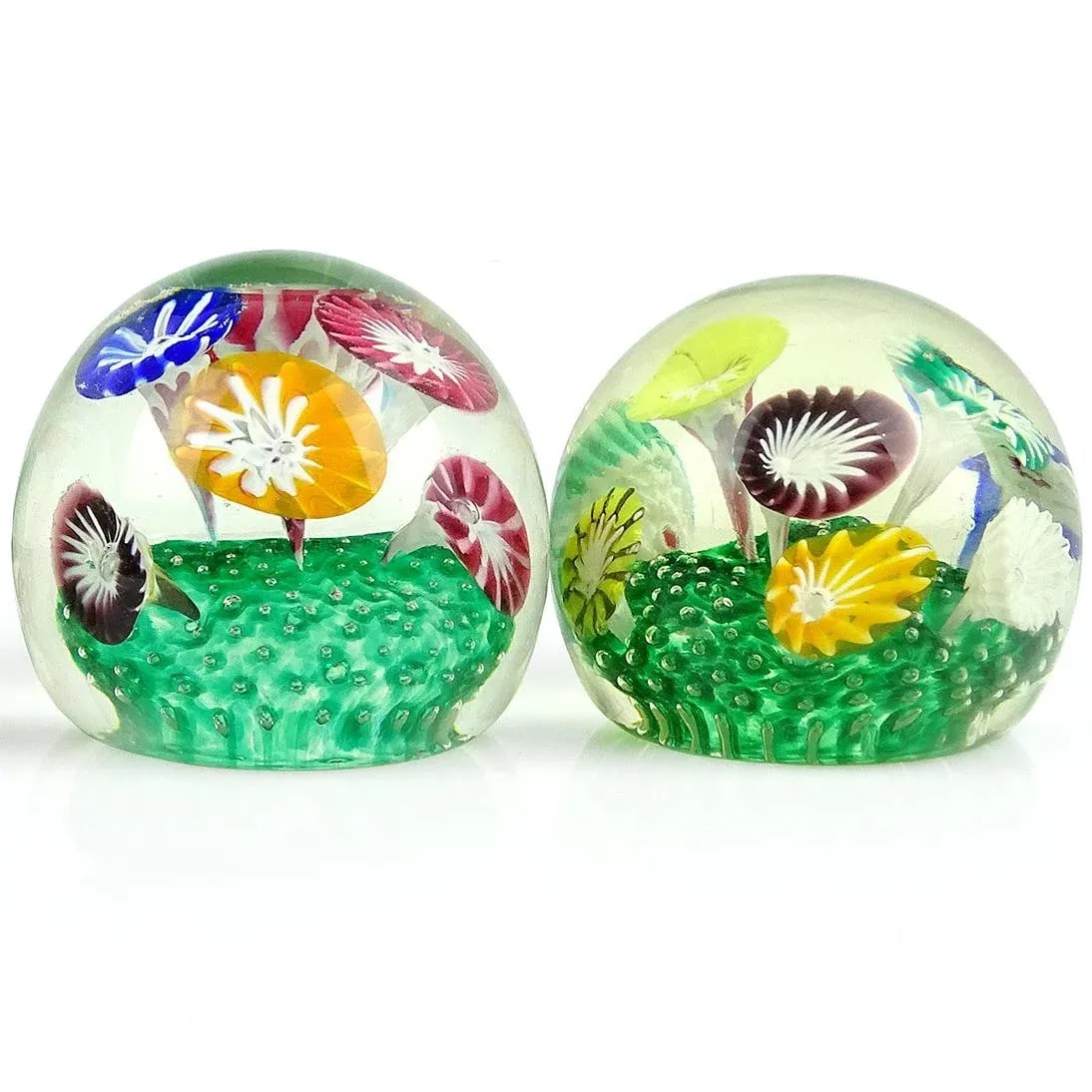 Murano Vintage Fratelli Toso Rainbow Wild Flower Garden Italian Art Glass Paperweights - A Pair - 2