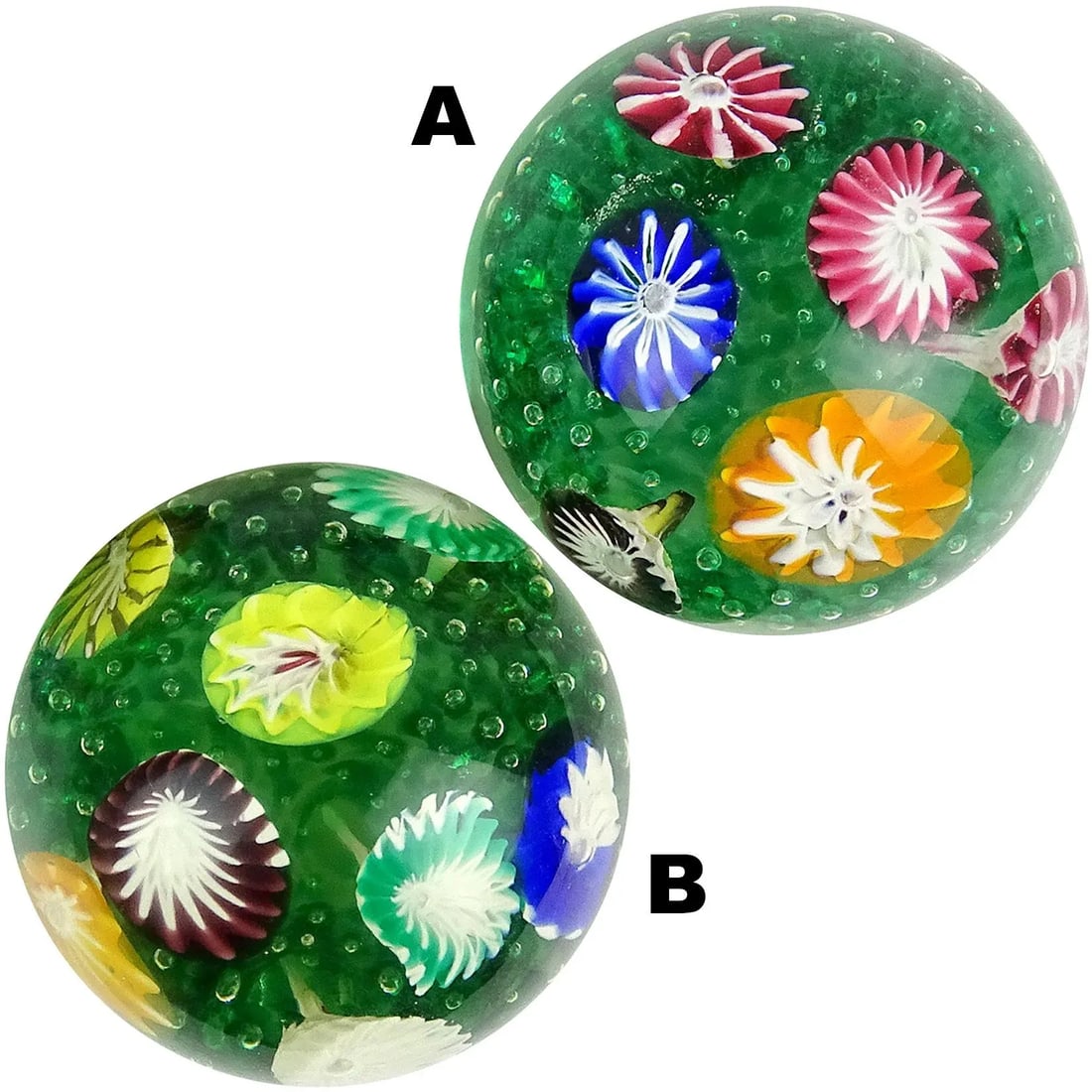 Murano Vintage Fratelli Toso Rainbow Wild Flower Garden Italian Art Glass Paperweights - A Pair - 3