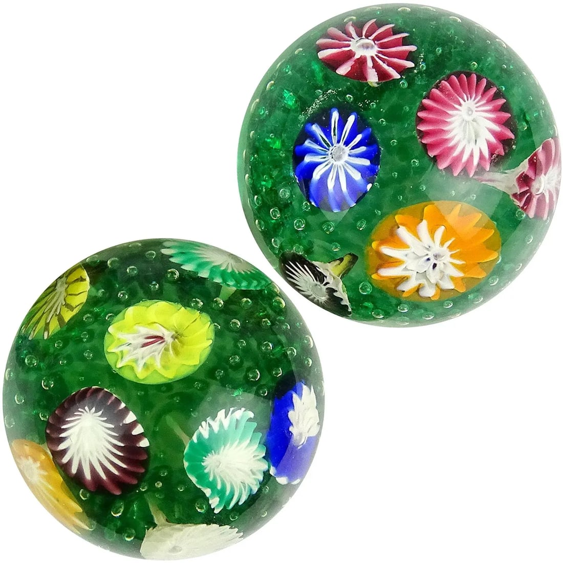 Murano Vintage Fratelli Toso Rainbow Wild Flower Garden Italian Art Glass Paperweights - A Pair - 4