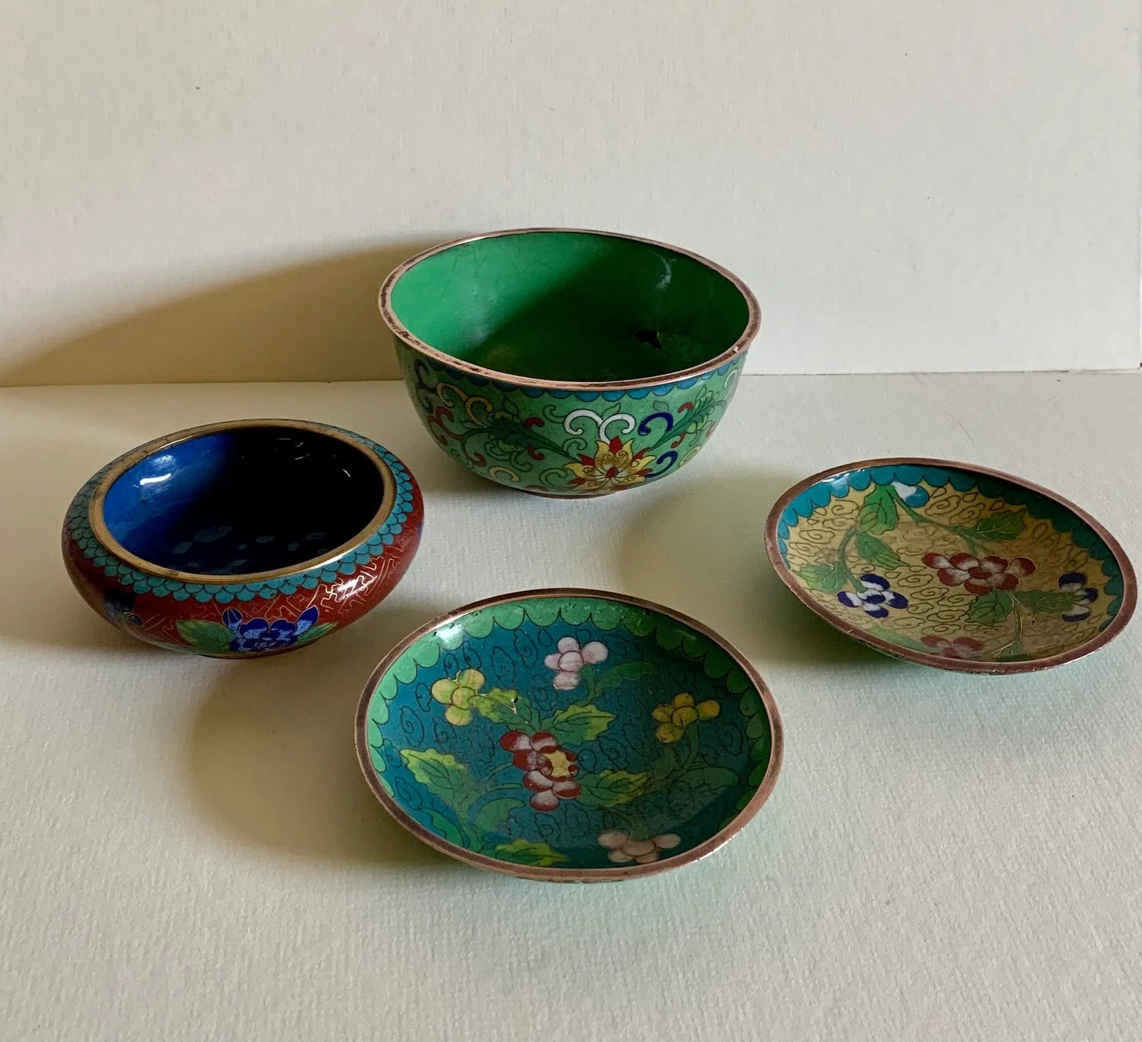 Vintage Cloisonne Trinket Dishes and Bowl - Collection of 4 - 13