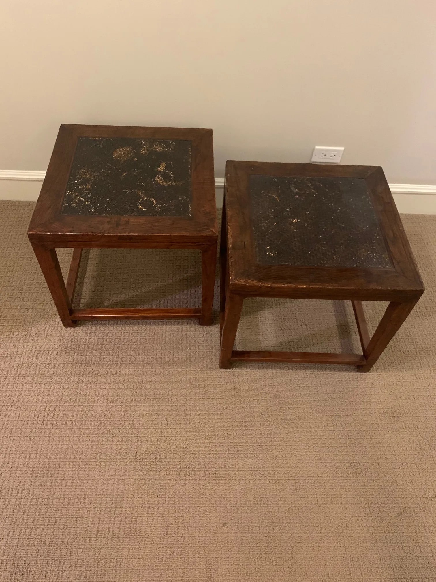 Pair of Chinese Stools With Woven Rattan Top - 2