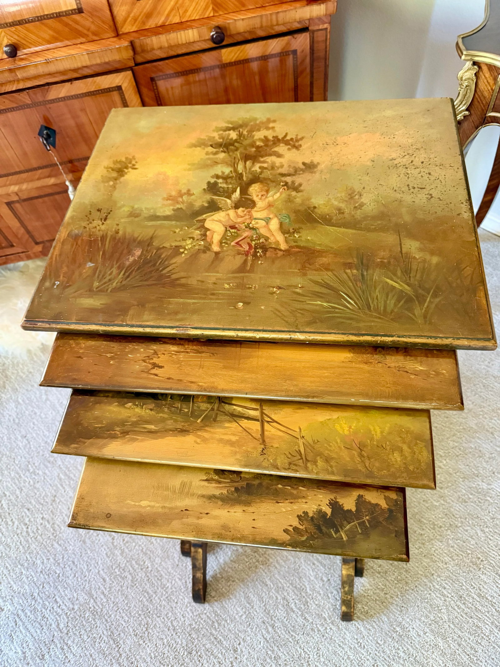 Victorian Hand Painted and Gilded Nesting Tables - Set of 4 - 5