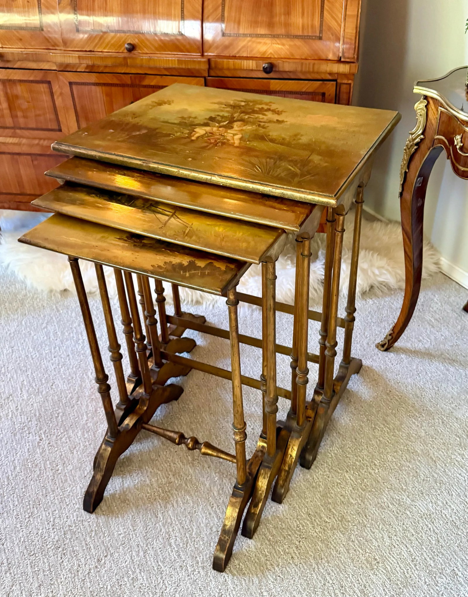 Victorian Hand Painted and Gilded Nesting Tables - Set of 4 - 9