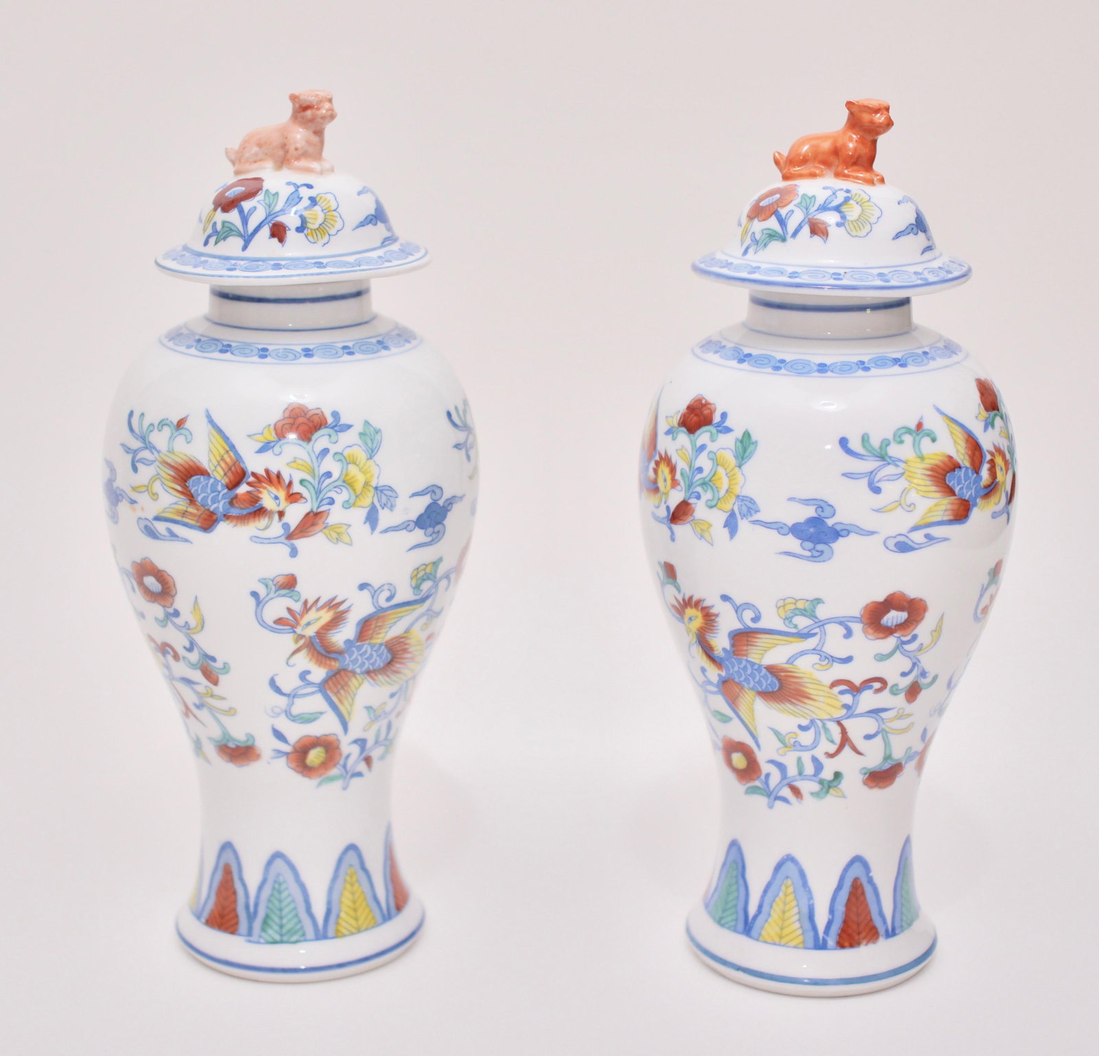 Vintage Chinese Ming Style Glazed Porcelain Lidded Vases - a Pair - 13