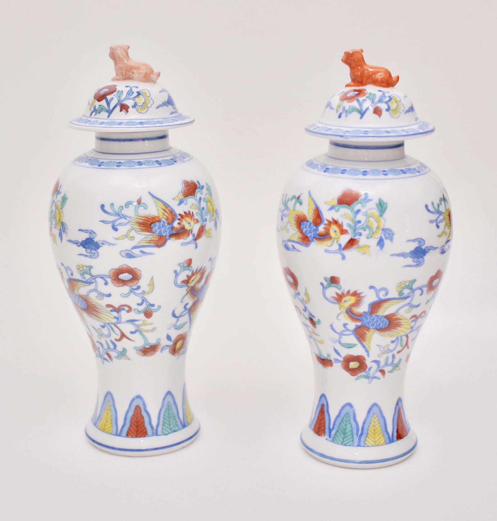 Vintage Chinese Ming Style Glazed Porcelain Lidded Vases - a Pair - 2