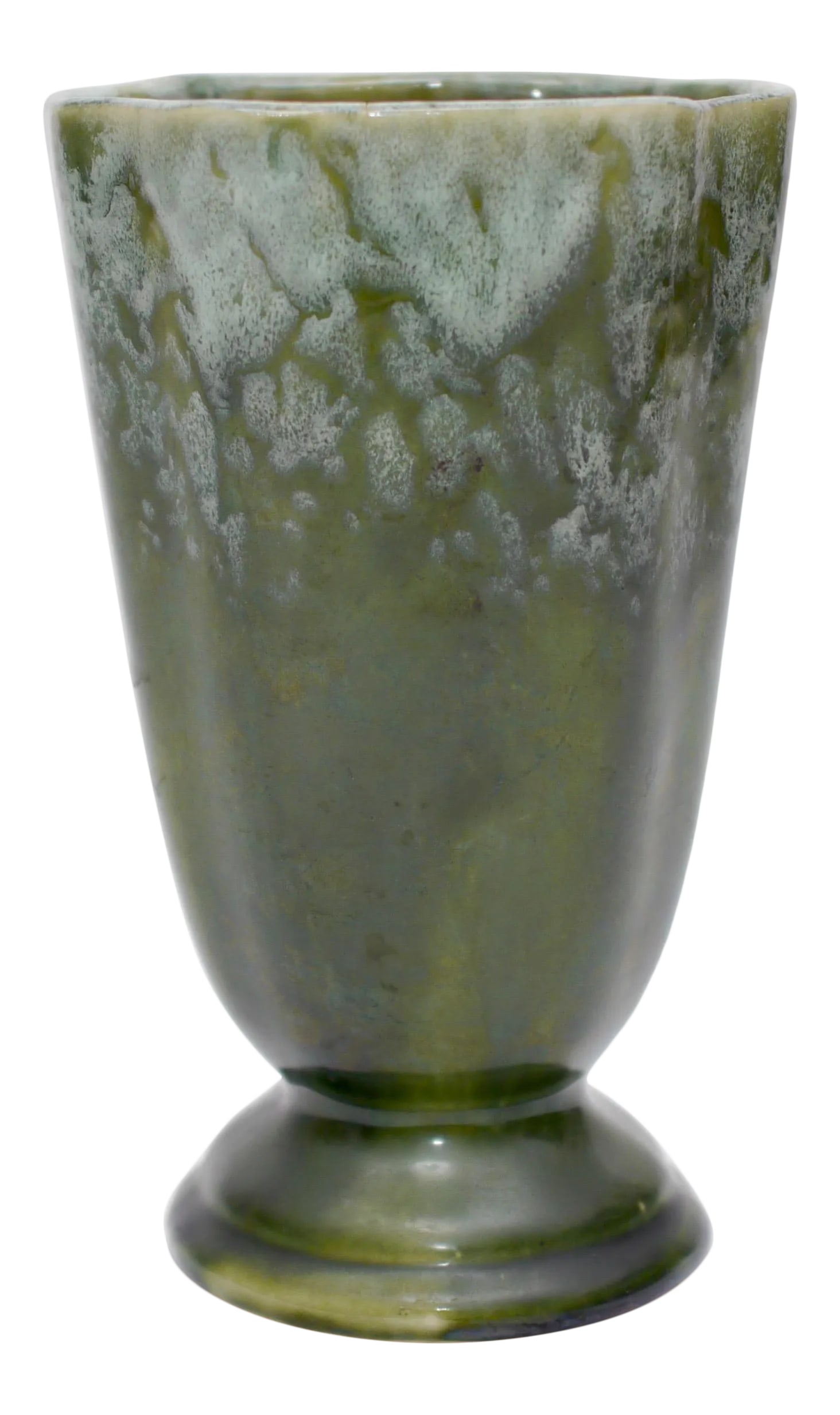 Vintage Jadeite Green Glazed Ceramic Vase: Wonderfully striking jadeite green glazed ceramic vase in excellent vintage condition. Made in the mid 20th century. Condition: Alterations: Original Condition Unaltered Imperfections: Some