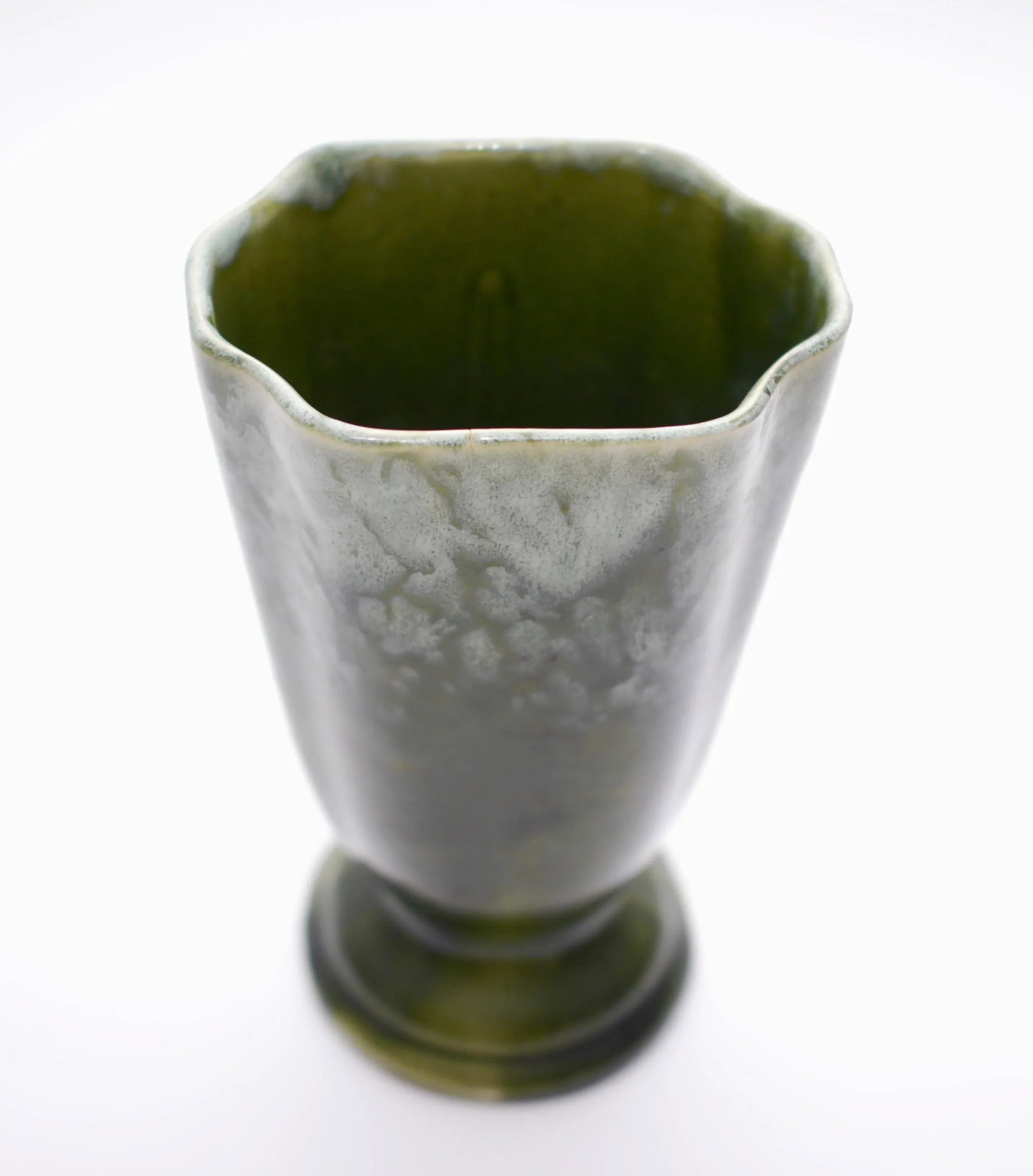 Vintage Jadeite Green Glazed Ceramic Vase - 2