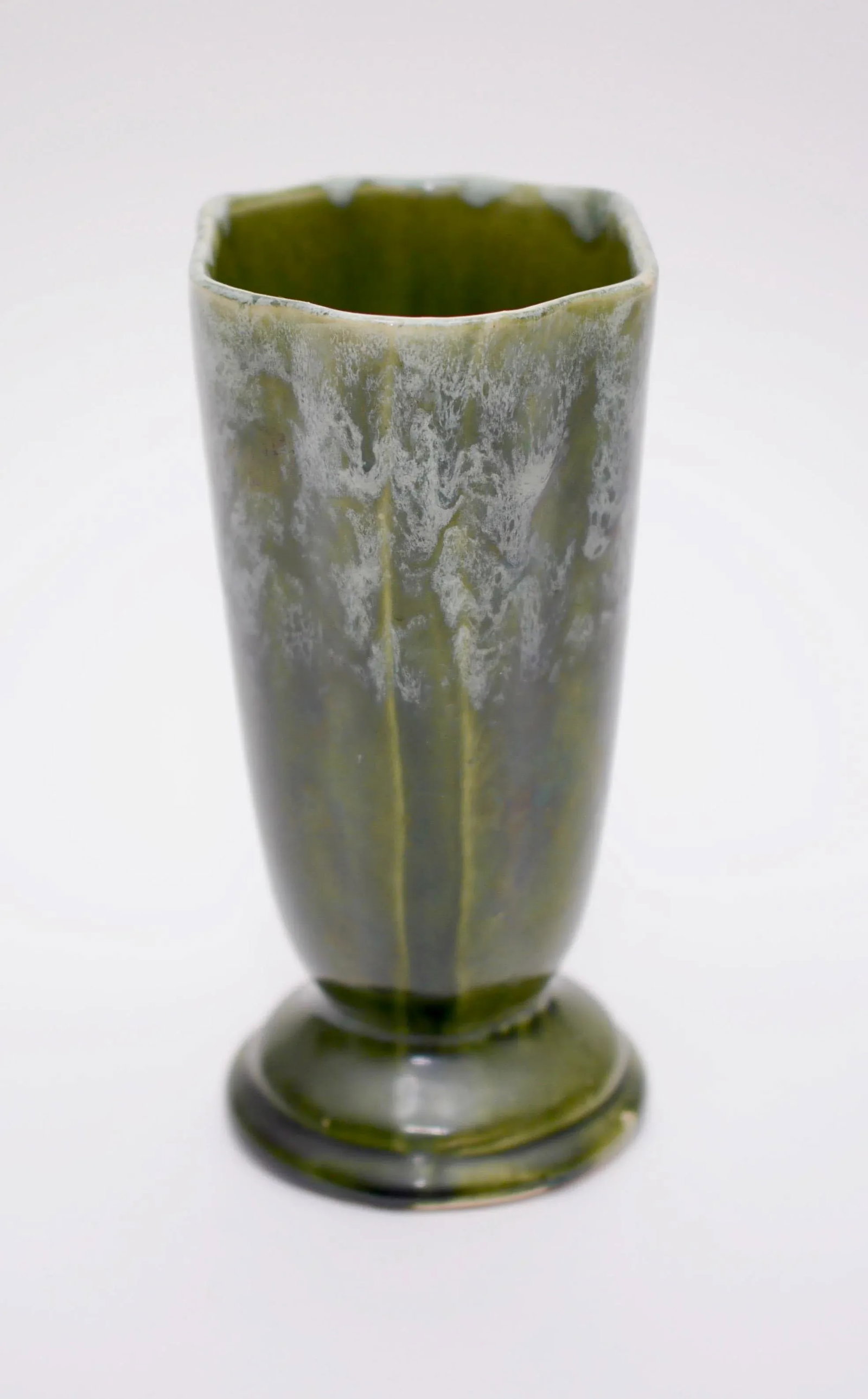 Vintage Jadeite Green Glazed Ceramic Vase - 3