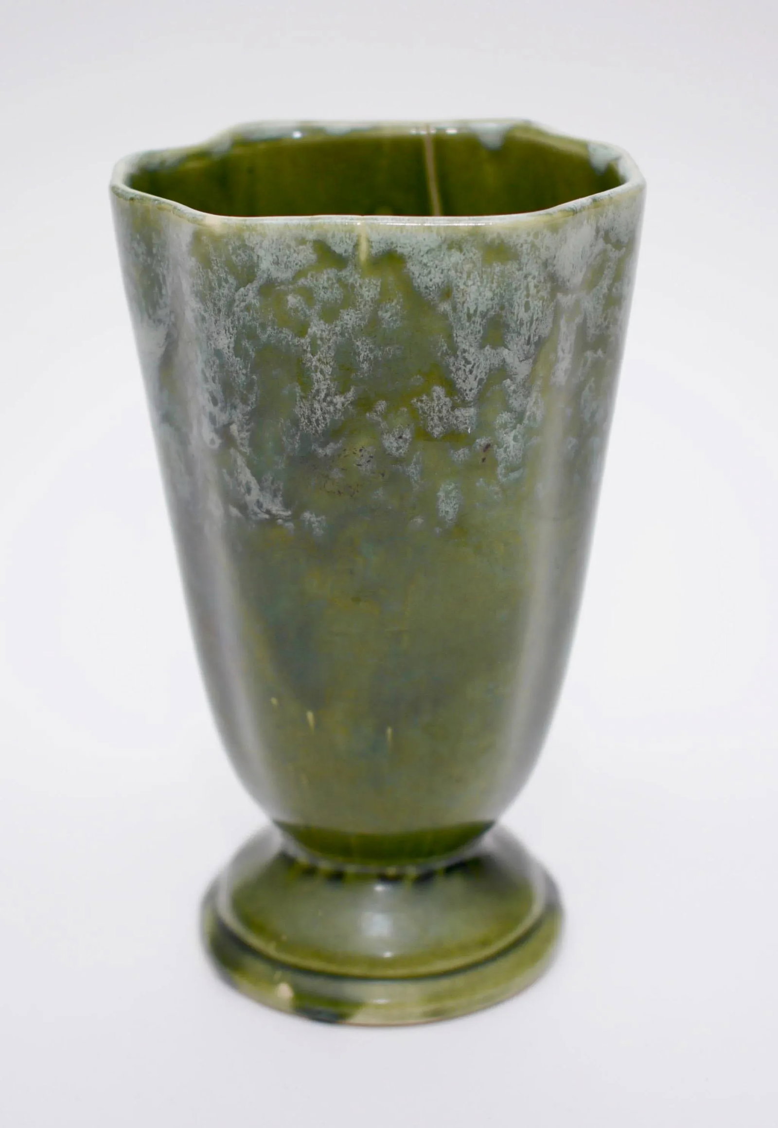 Vintage Jadeite Green Glazed Ceramic Vase - 4