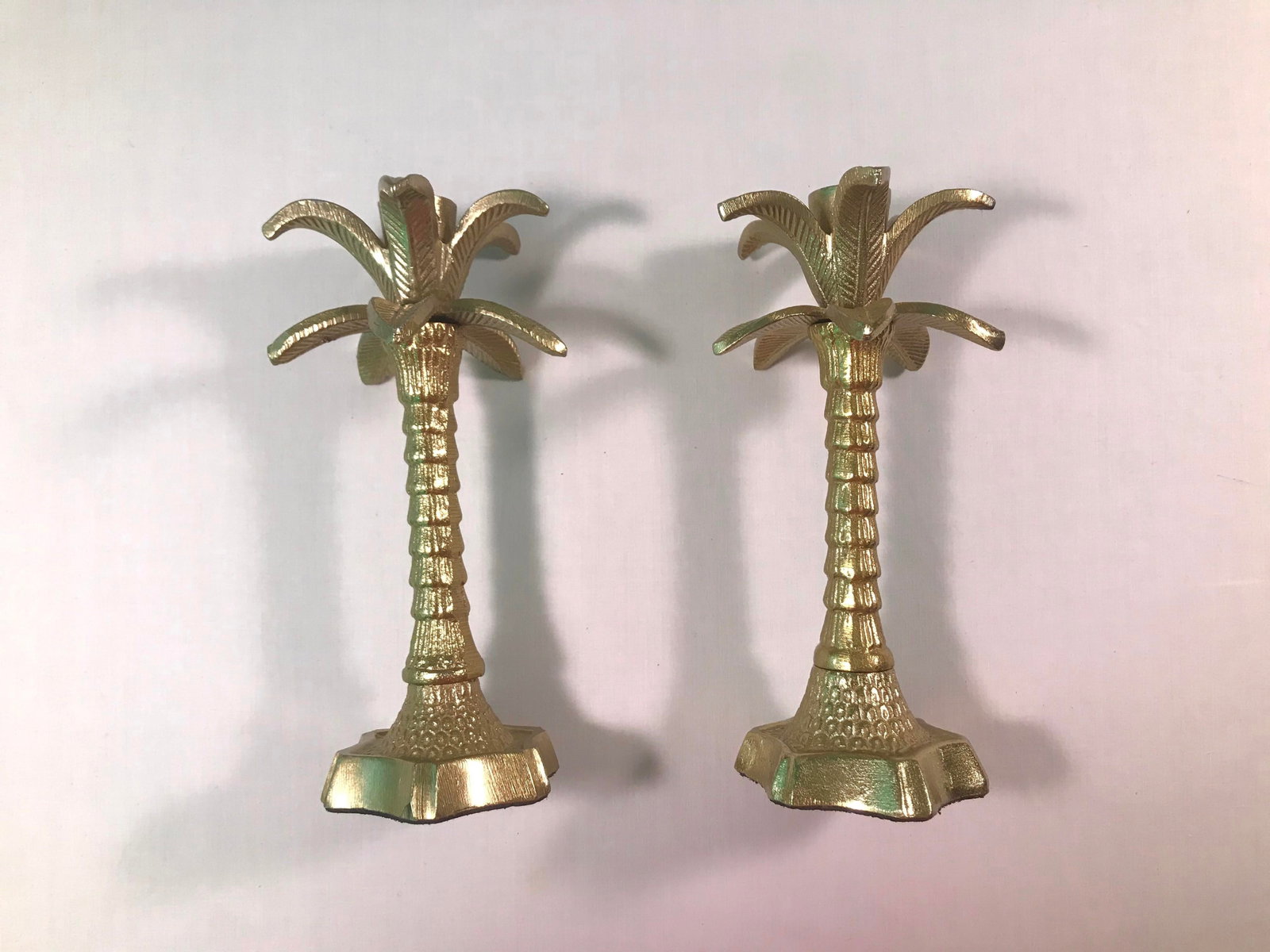 Hollywood Regency Chinoiserie Palm Brass Candlesticks - a Pair - 3