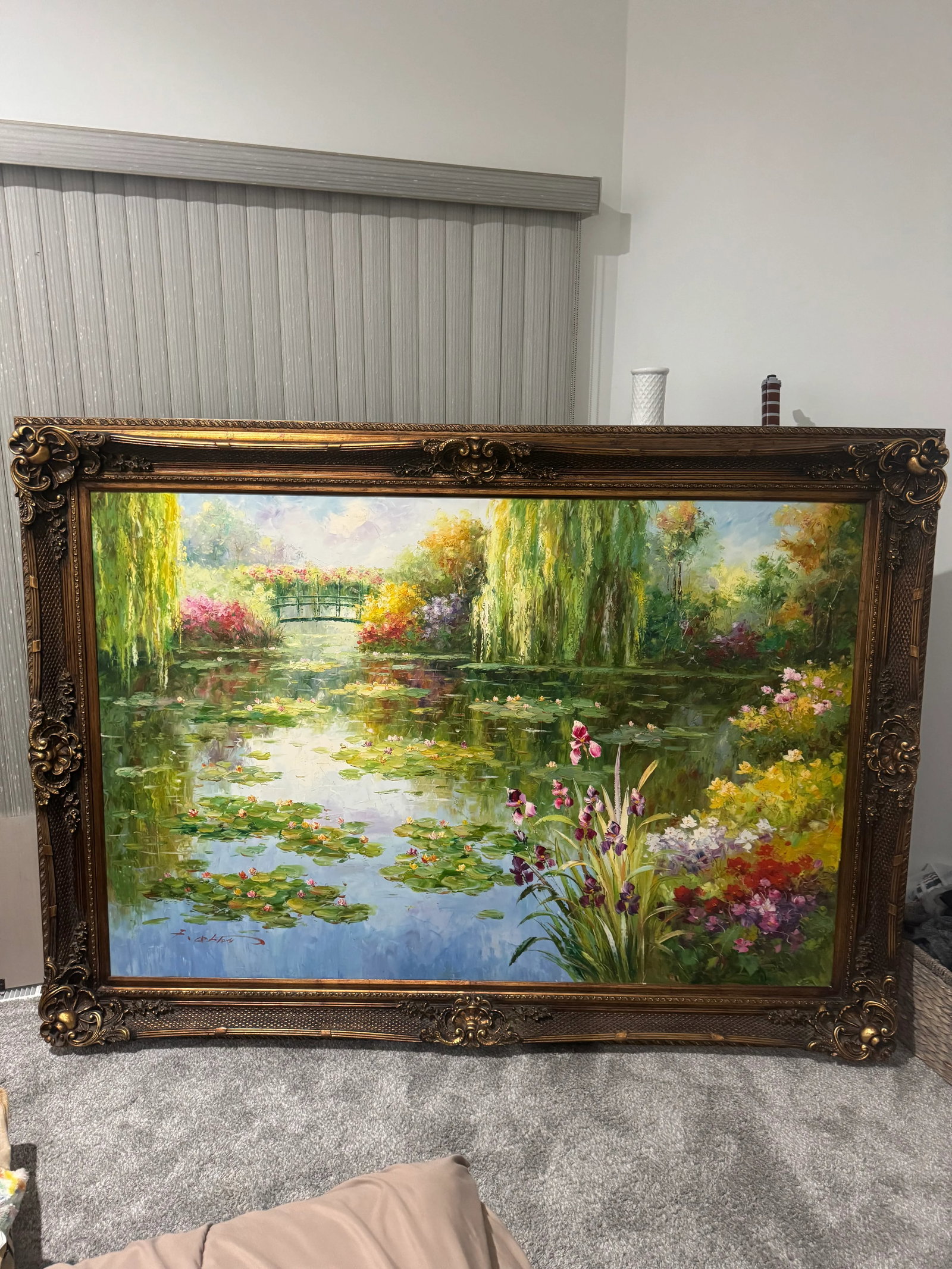 Late 20th Century Large Oil Painting on Canvas With Beautiful Ornate Frame - 4