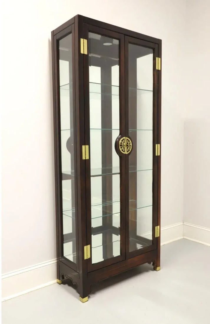 1980s Vintage American of Martinsville Mahogany Asian Chinoiserie Curio Display Cabinet - 2