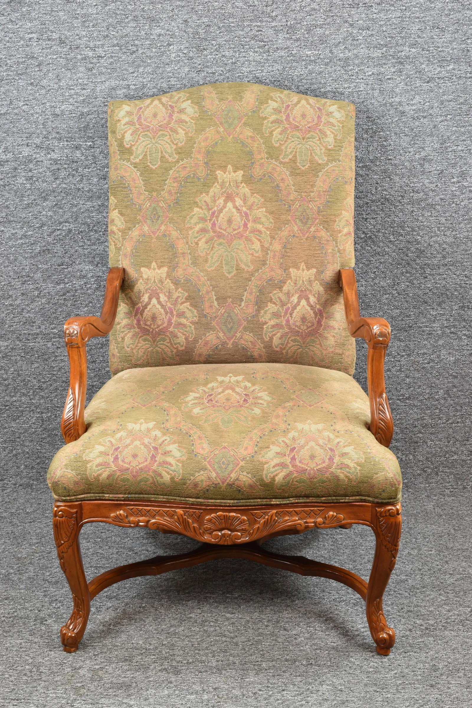 Antique Bernhardt Country French Provincial Carved Detailed Walnut Armchair Library Chair - 11