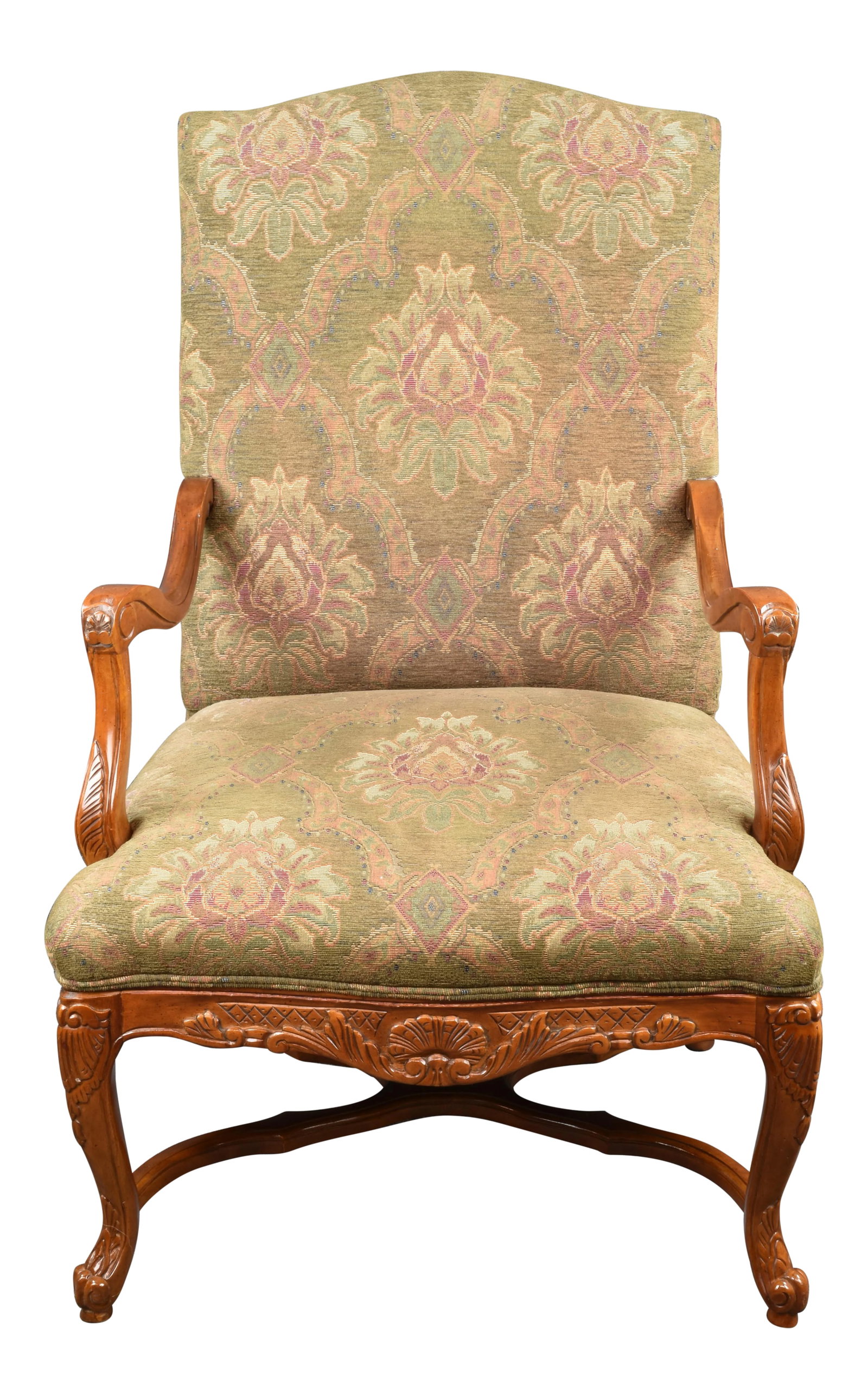 Antique Bernhardt Country French Provincial Carved Detailed Walnut Armchair Library Chair (1 of 11)
